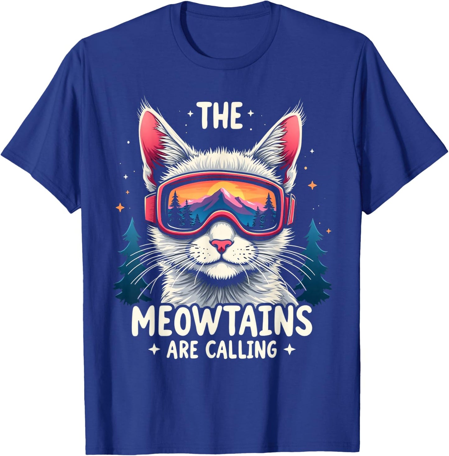 THE MEOWTAINS ARE CALLING Cat Mountain Adventure T-Shirt - T-Shirt | Royal