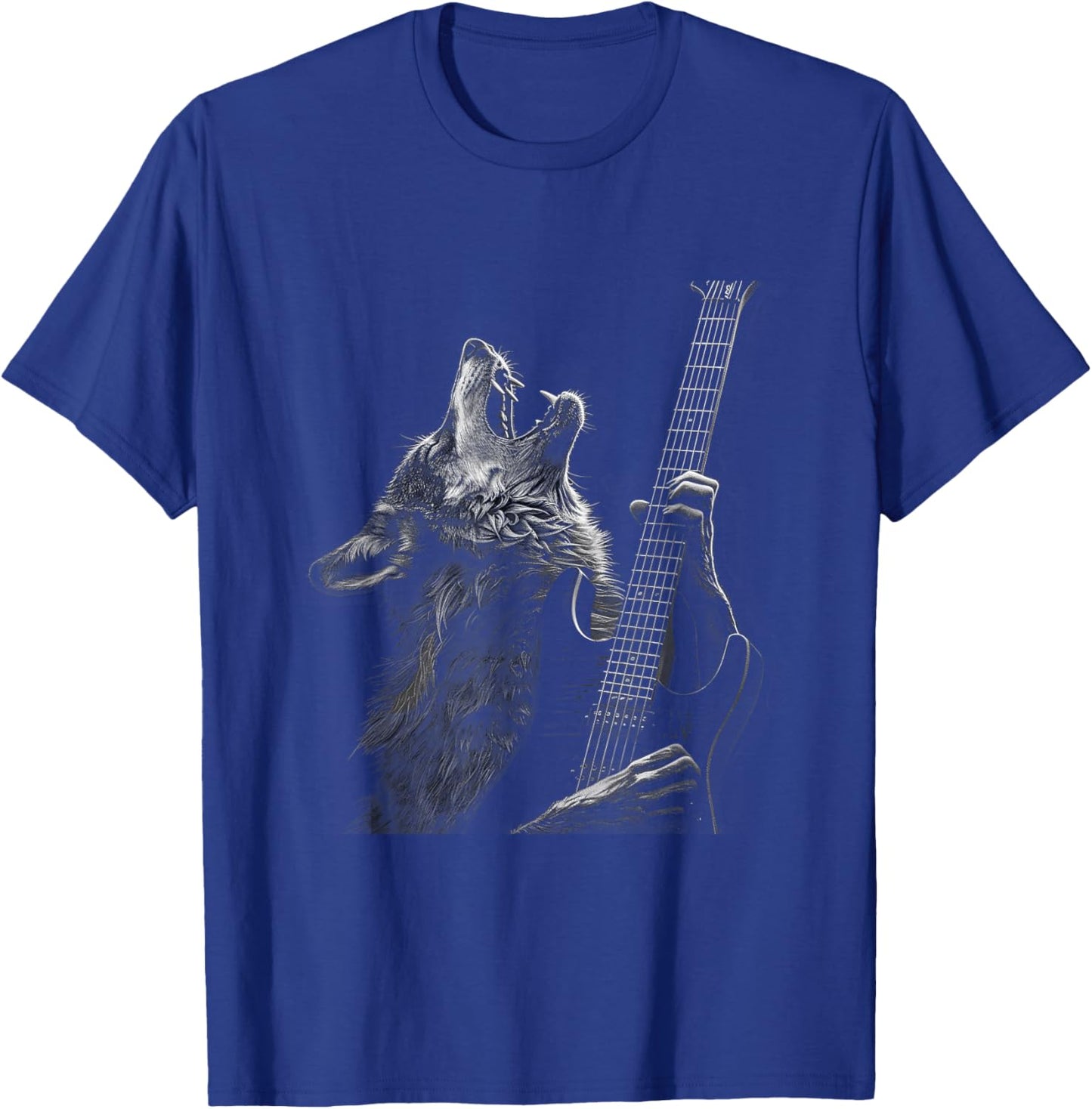 Wolf playing guitar rock and roll rock star man woman child T-Shirt - T-Shirt | Royal