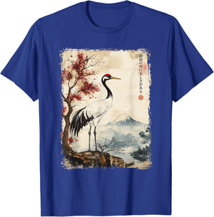 Crane Mount Fuji Vintage Nature Japanese Art T-Shirt - T-Shirt | Royal