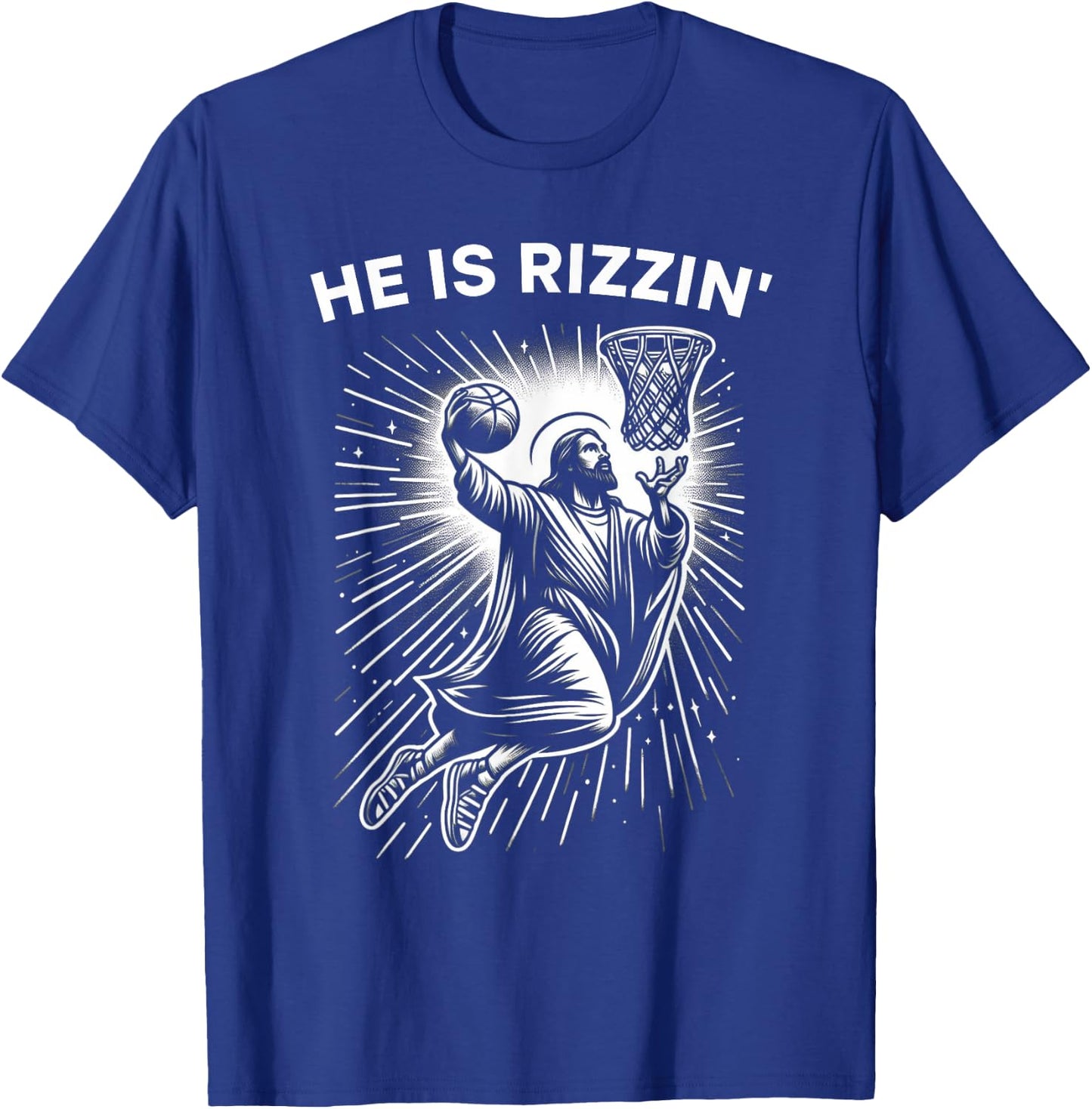 He Is Risen Rizzin' Easter Jesus Christian Faith Basketball T-Shirt - T-Shirt | Royal