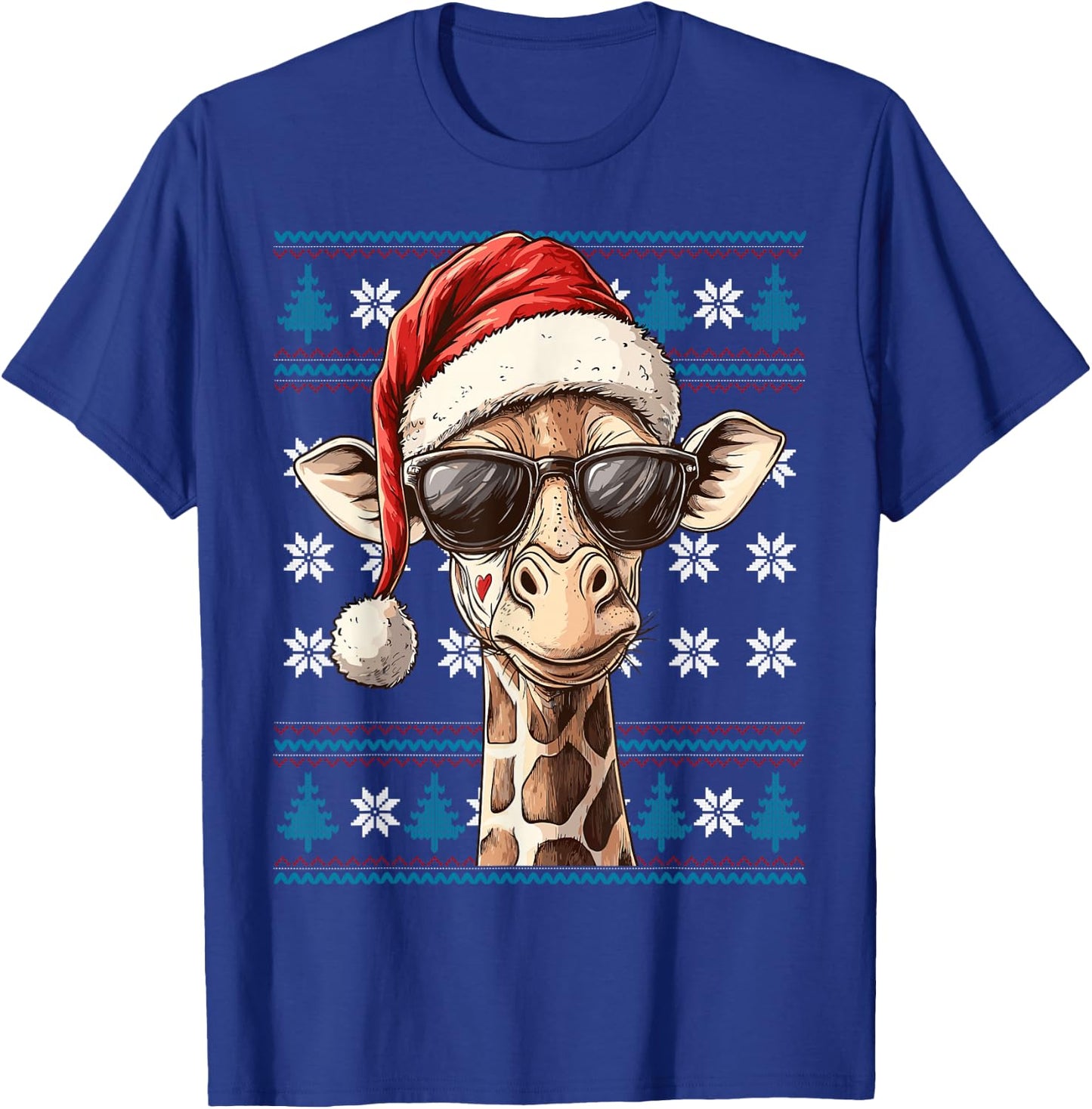 Giraffe Santa Hat Ugly Christmas Sweater Giraffe Lover Xmas T-Shirt - T-Shirt | Royal