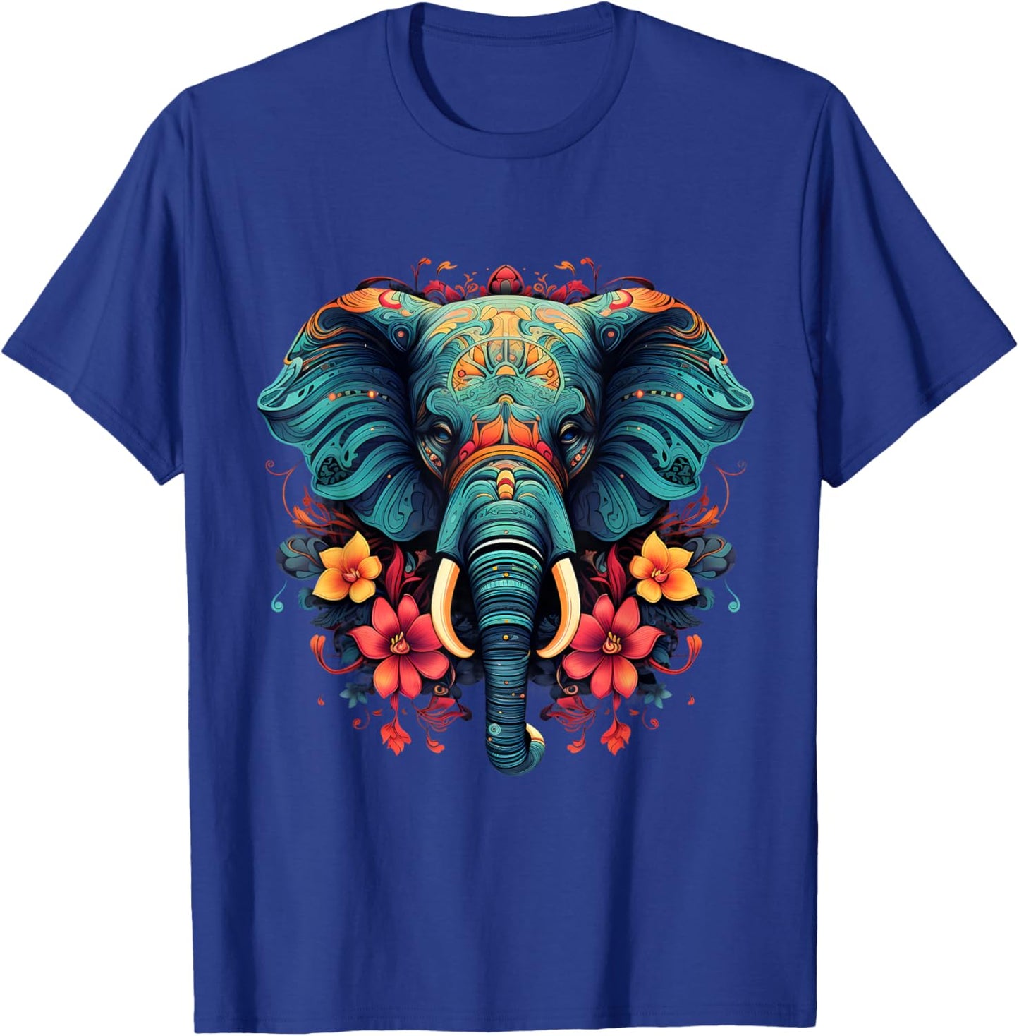 Elephant Portrait Floral Artwork Motif Animal Art Nature T-Shirt - T-Shirt | Royal