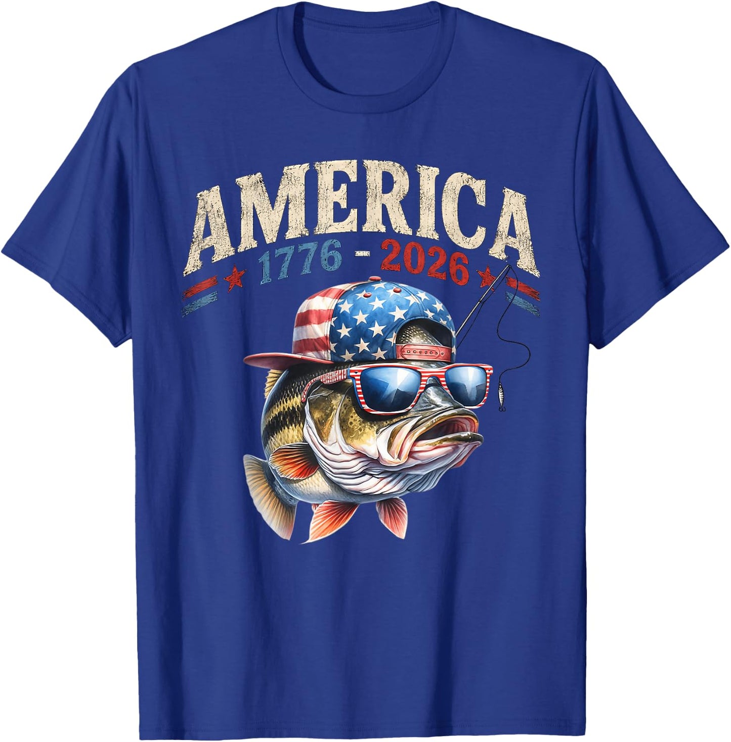 250 America Years 1776 2026 Fishing USA Flag 250th Birthday T-Shirt - T-Shirt | Royal