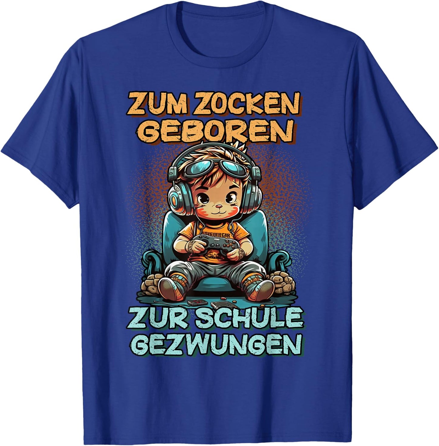 Gamer Computer with German Text "Zum Zocken geboren zur Schule gezwungen, black T-Shirt - T-Shirt | Royal