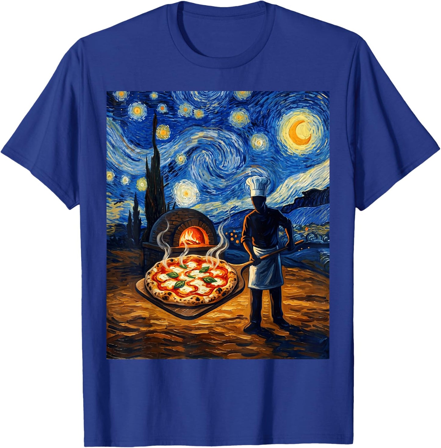 Pizza Margherita Starry Night Funny Pizzaiolo Italian Pizza T-Shirt - T-Shirt | Royal