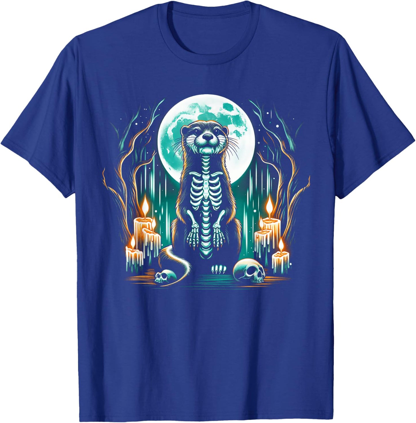 Cool Otter Skeleton Halloween Christmas Birthday T-Shirt - T-Shirt | Royal
