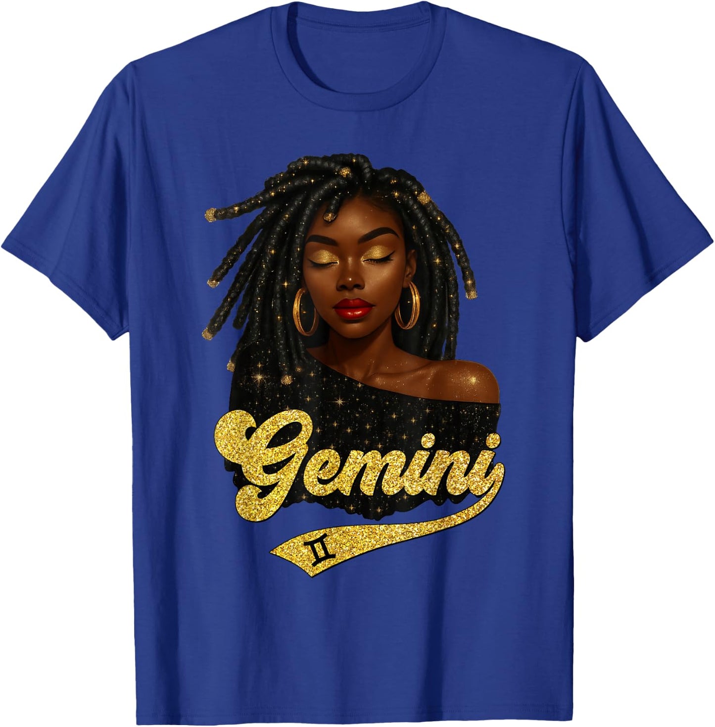 Gemini Girl Birthday Black Queen Loc'd Woman Zodiac T-Shirt - T-Shirt | Royal