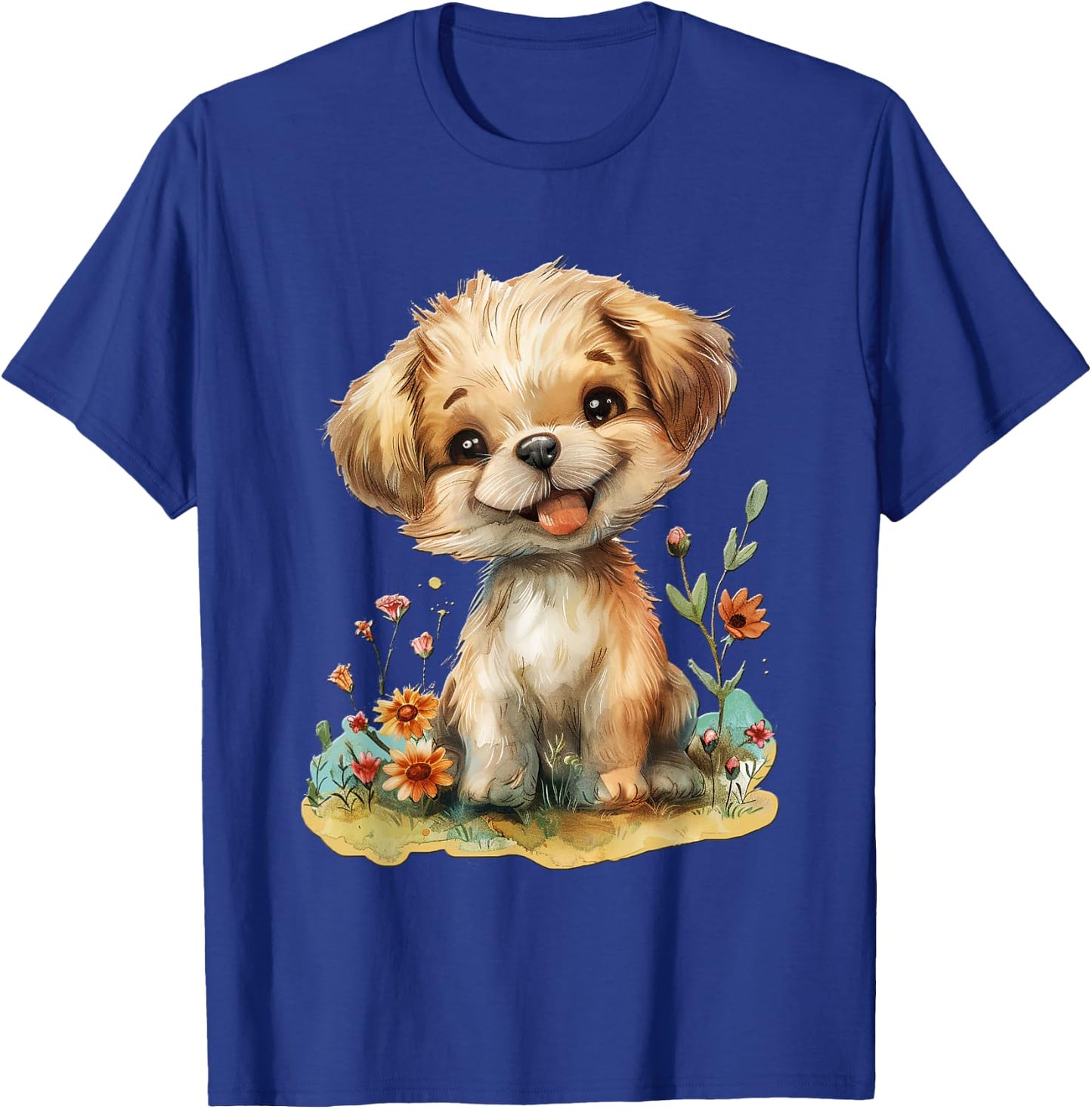 Baby Welpe mit Blumen süßer Hund Mädchen Tochter T-Shirt - T-Shirt | Royal