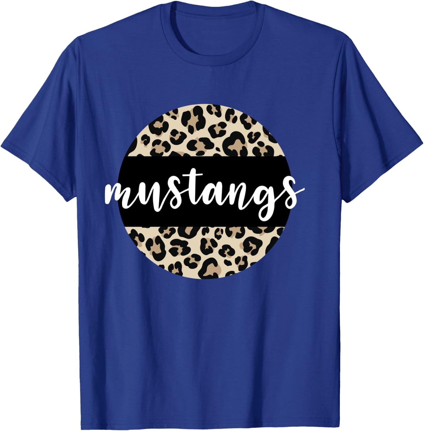 Leopard Print Mustangs Team Mascot School Spirit Game Night T-Shirt - T-Shirt | Royal