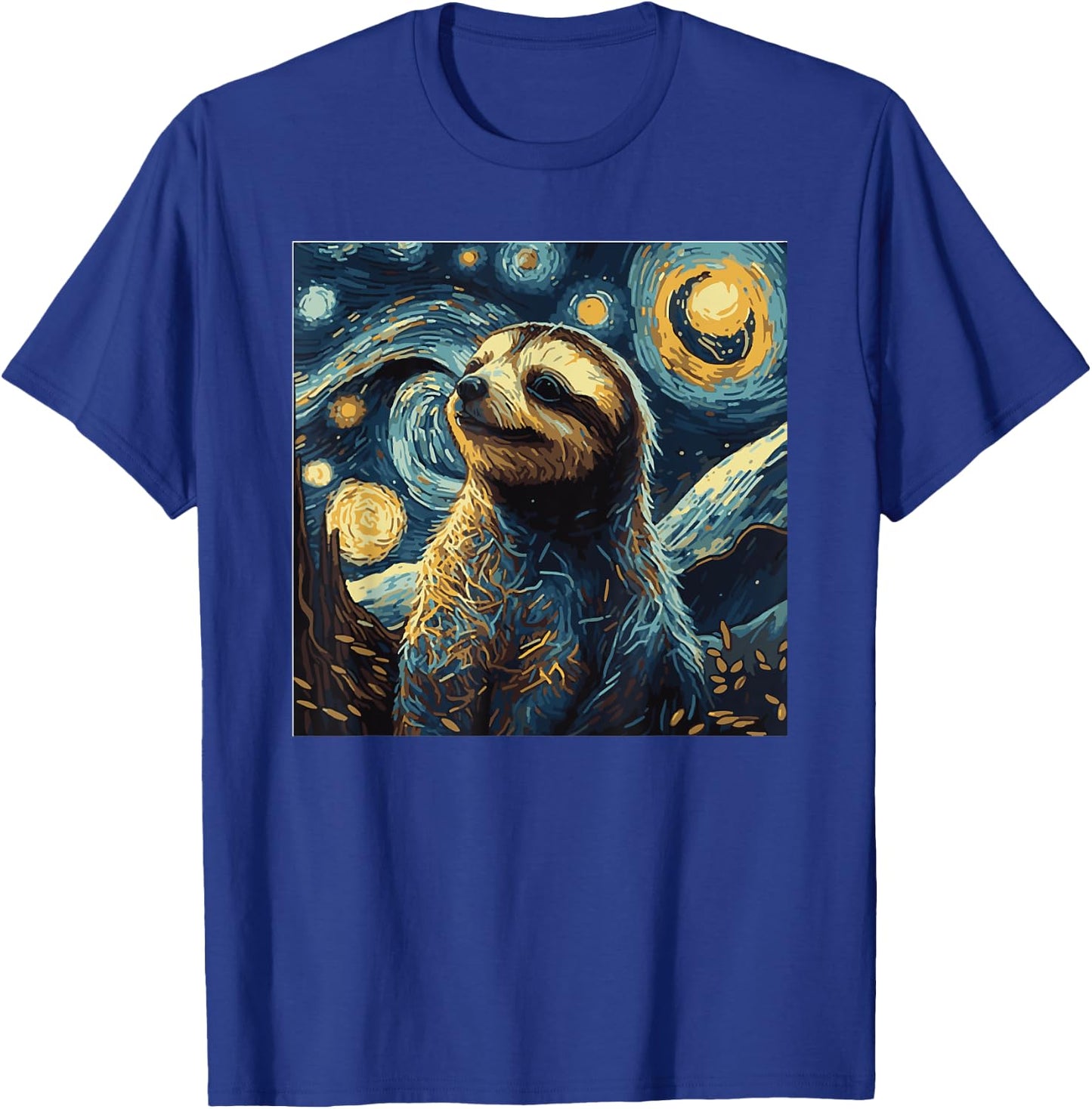 Funny Sloth Art Painting for Lover Sloths Starry Night T-Shirt - T-Shirt | Royal