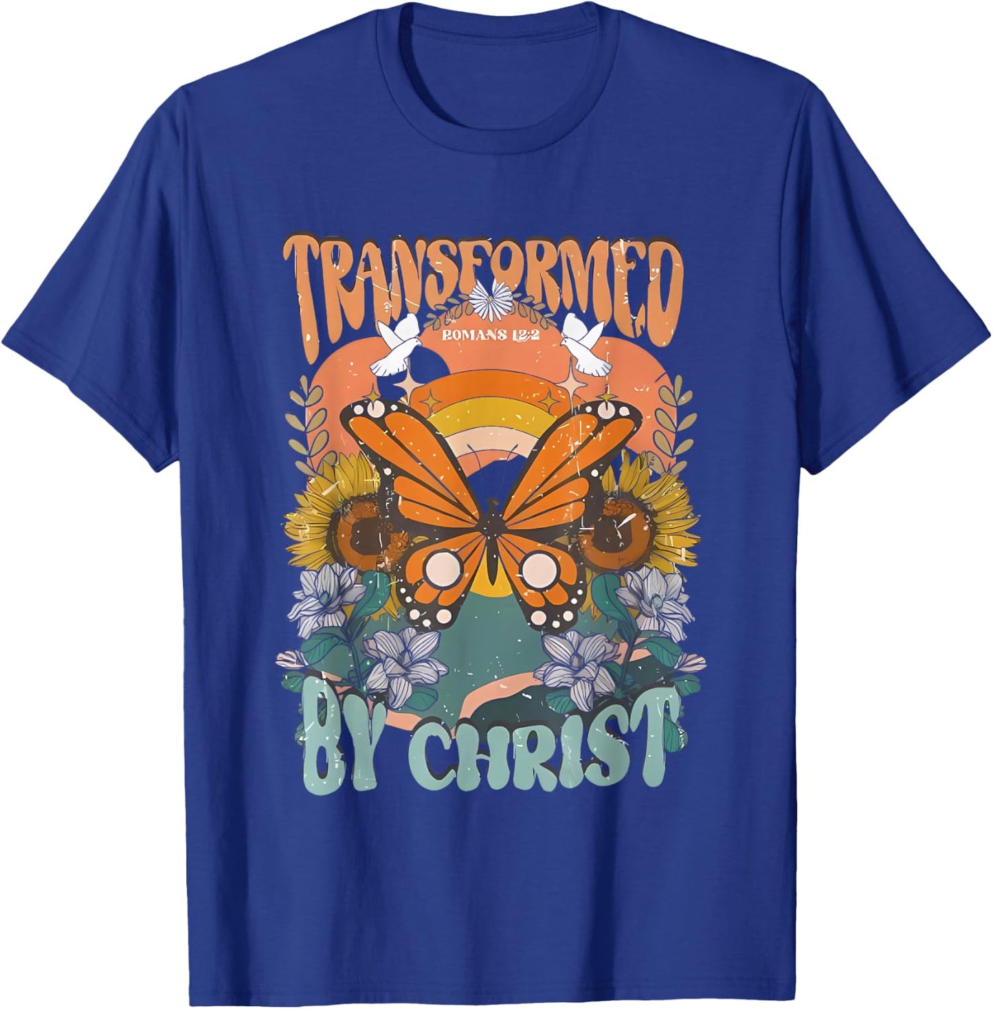 Transformed By Christ Butterfly Christian Jesus Faith Cross T-Shirt - T-Shirt | Royal