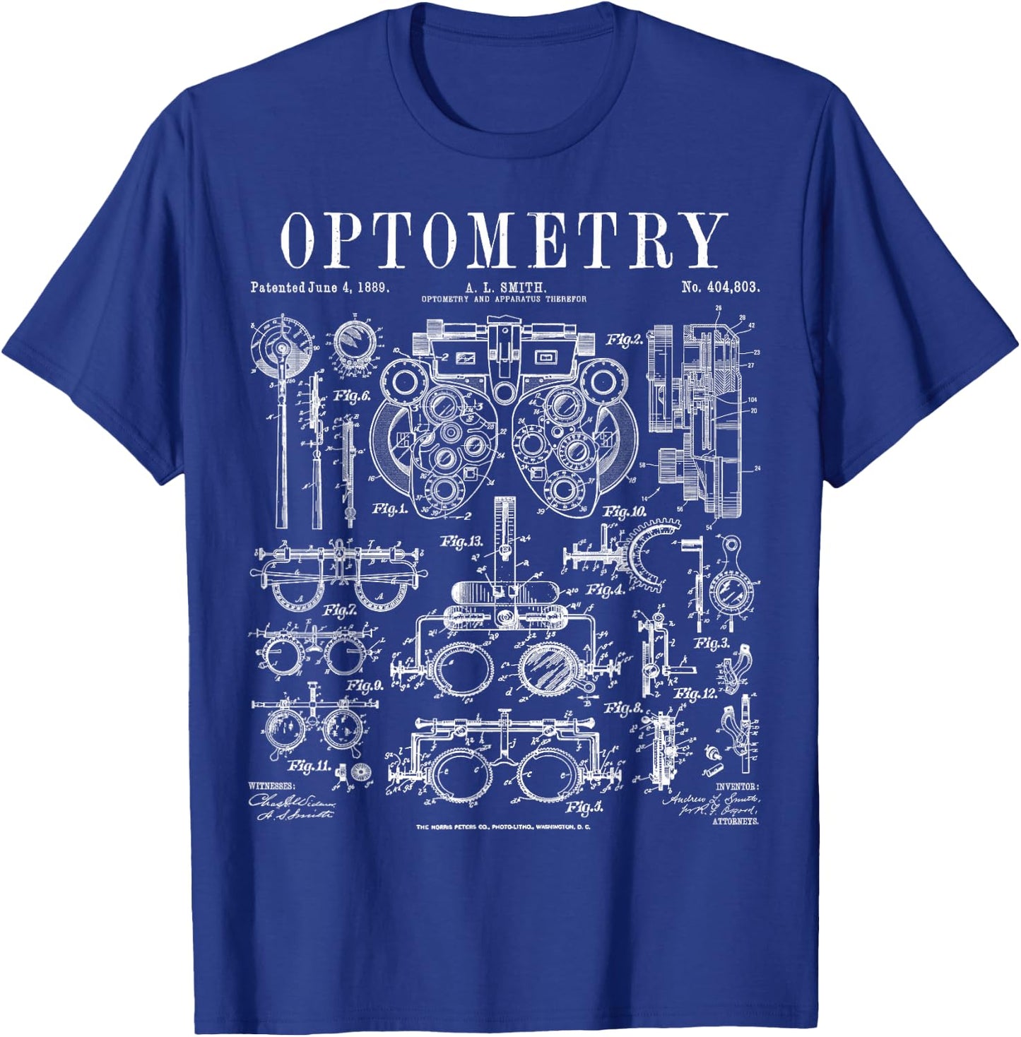 Optometrist Optometry Eye Doctor Tools Vintage Patent Print T-Shirt - T-Shirt | Royal