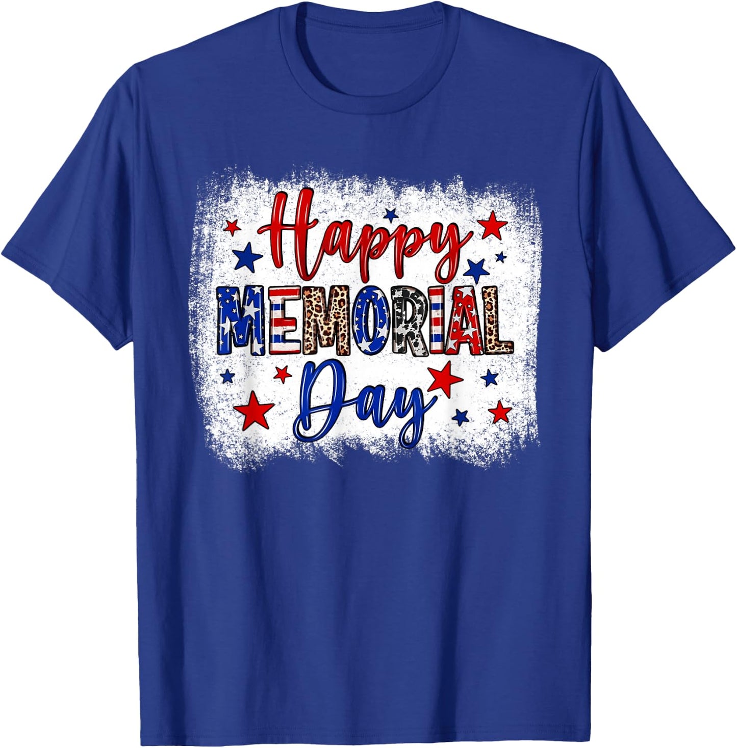 Bleached Happy Memorial Day Leopard USA Patriotic T-Shirt - T-Shirt | Royal