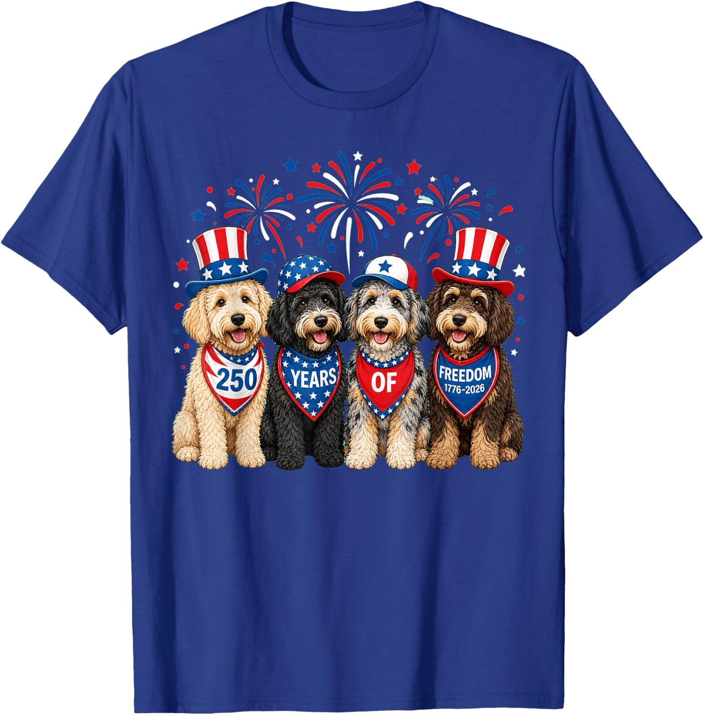 Aussiedoodle Dog 250 Years American 1776 2026 4th July T-Shirt - T-Shirt | Royal