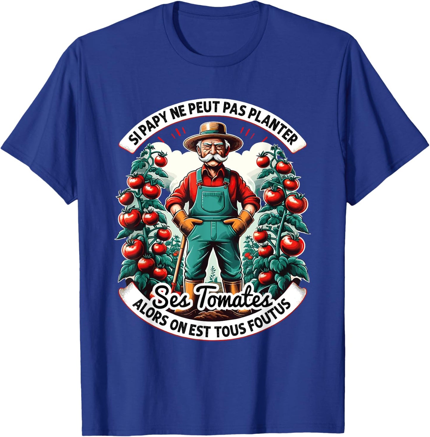 Grandpa Gardener Planting Tomatoes Humor Gardening , Black, S T-Shirt - T-Shirt | Royal