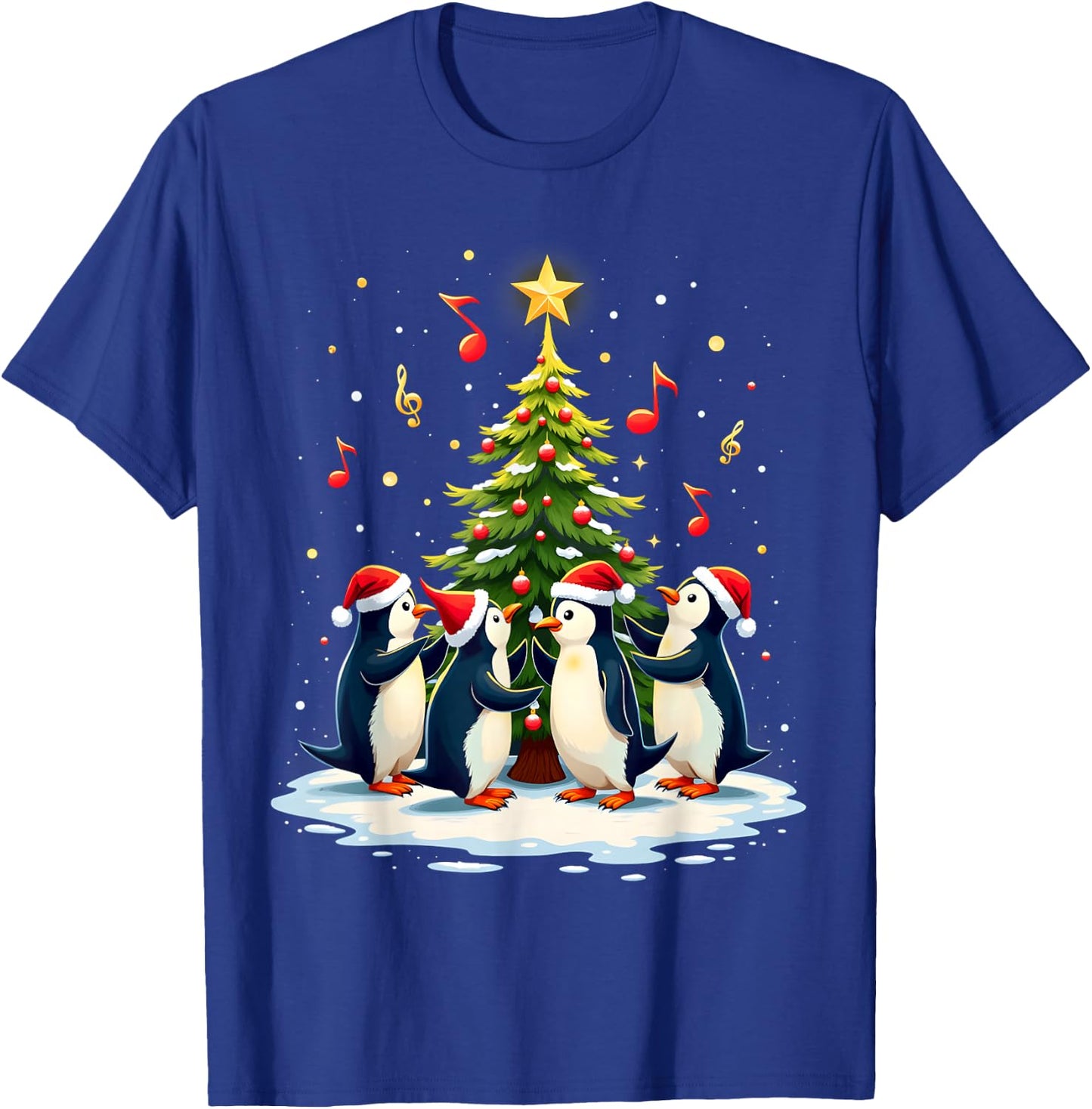 Kids Festive Penguins Singing Around Christmas Tree - Black, Small T-Shirt - T-Shirt | Royal