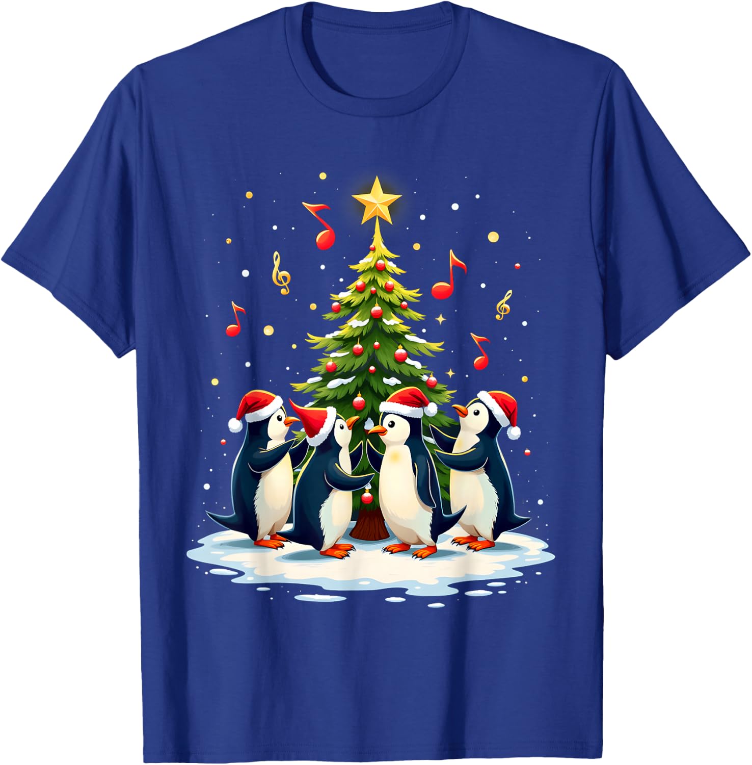 Kids Festive Penguins Singing Around Christmas Tree - Black, Small T-Shirt - T-Shirt | Royal