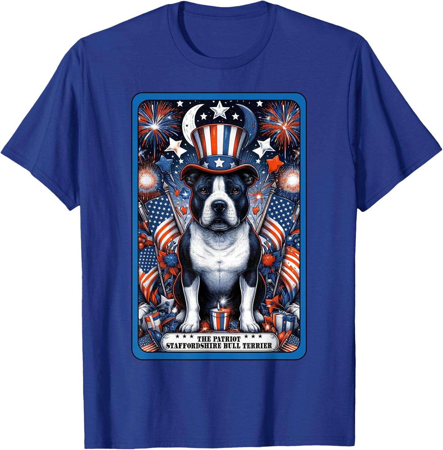 Staffordshire Bull Terrier Dog July 4th Patriotic Tarot Card T-Shirt - T-Shirt | Royal