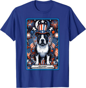 Staffordshire Bull Terrier Dog July 4th Patriotic Tarot Card T-Shirt - T-Shirt | Royal