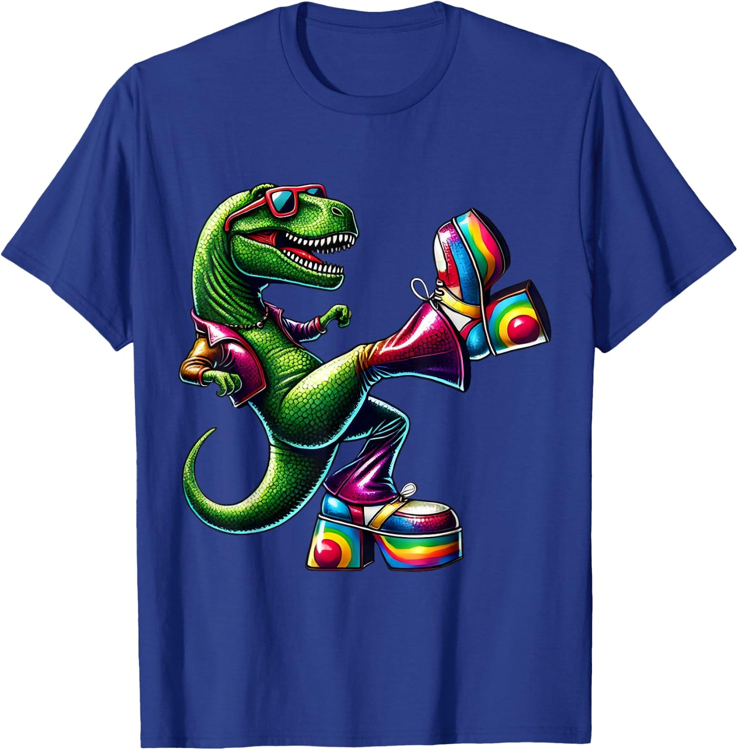 Funny Dancing Dinosaur, Disco Dino Party, Dinosaur Vintage T-Shirt - T-Shirt | Royal