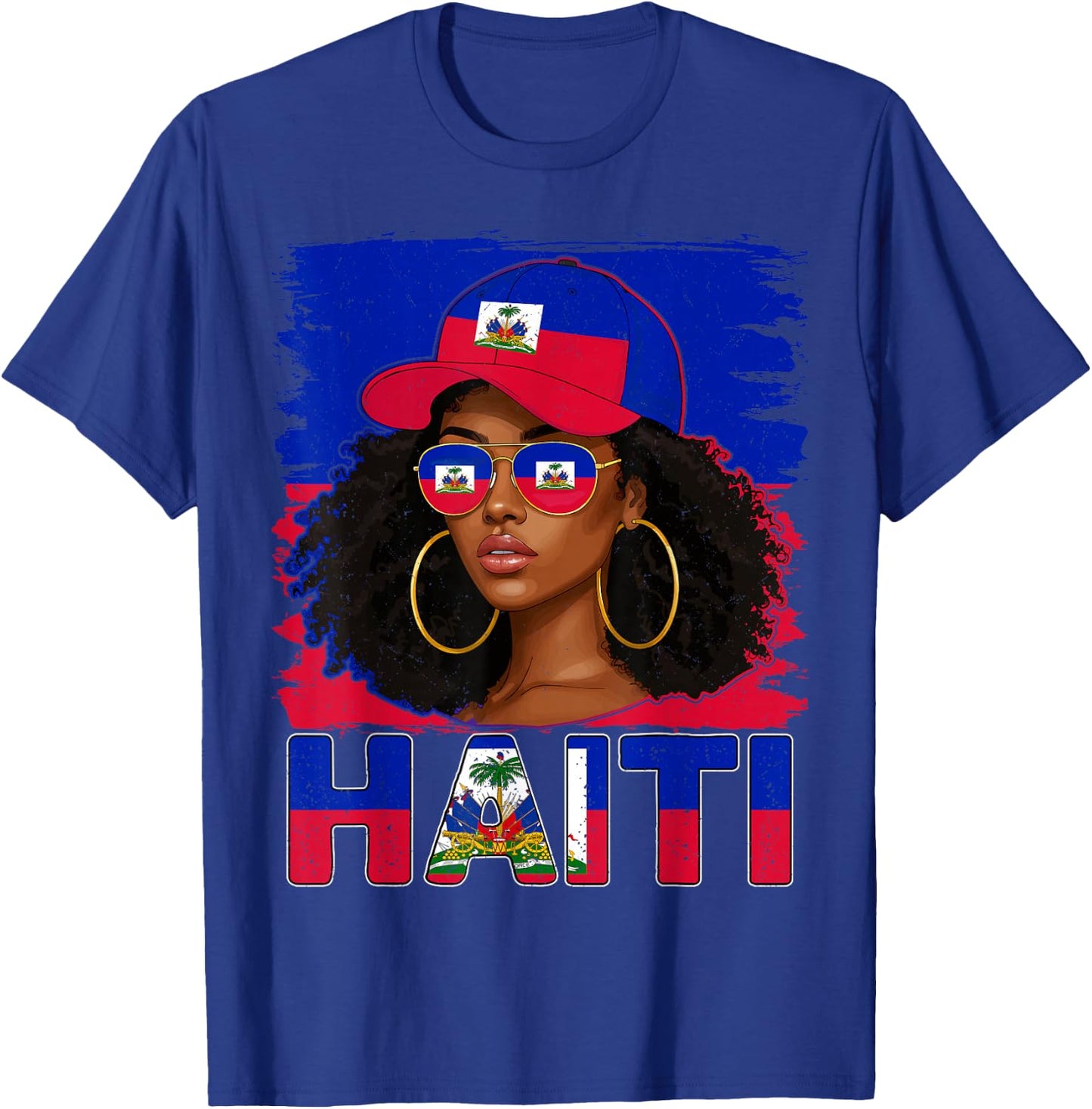 Haitian Girl Haiti Flag Proud Haitienne Afro Women Haiti T-Shirt - T-Shirt | Royal