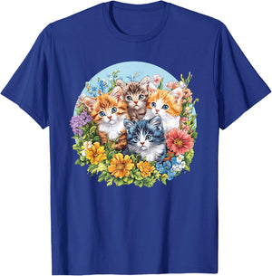 Adorable Kittens Surrounded by Flowers T-Shirt - T-Shirt | Royal