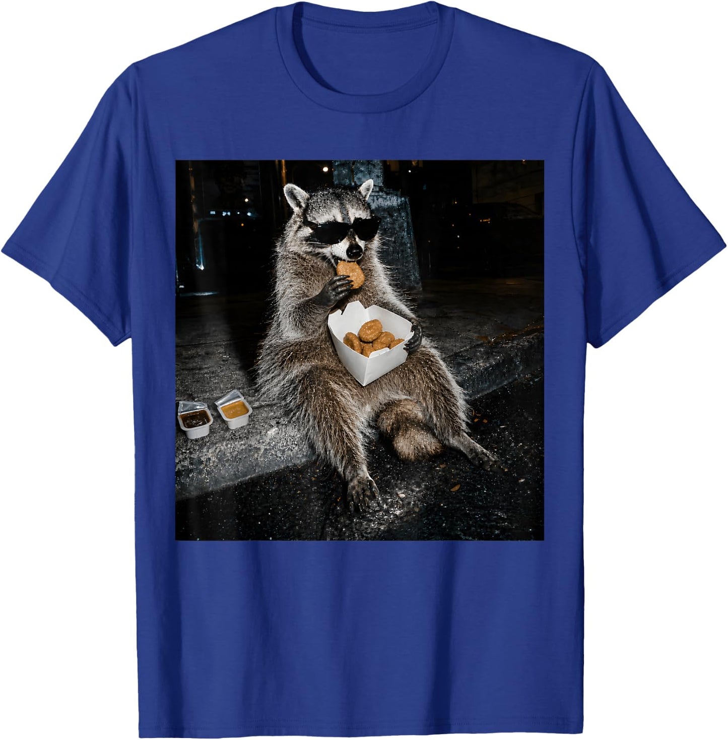Funny Raccoon Eating Chicken Nuggets Feral Women Nugs Food T-Shirt - T-Shirt | Royal