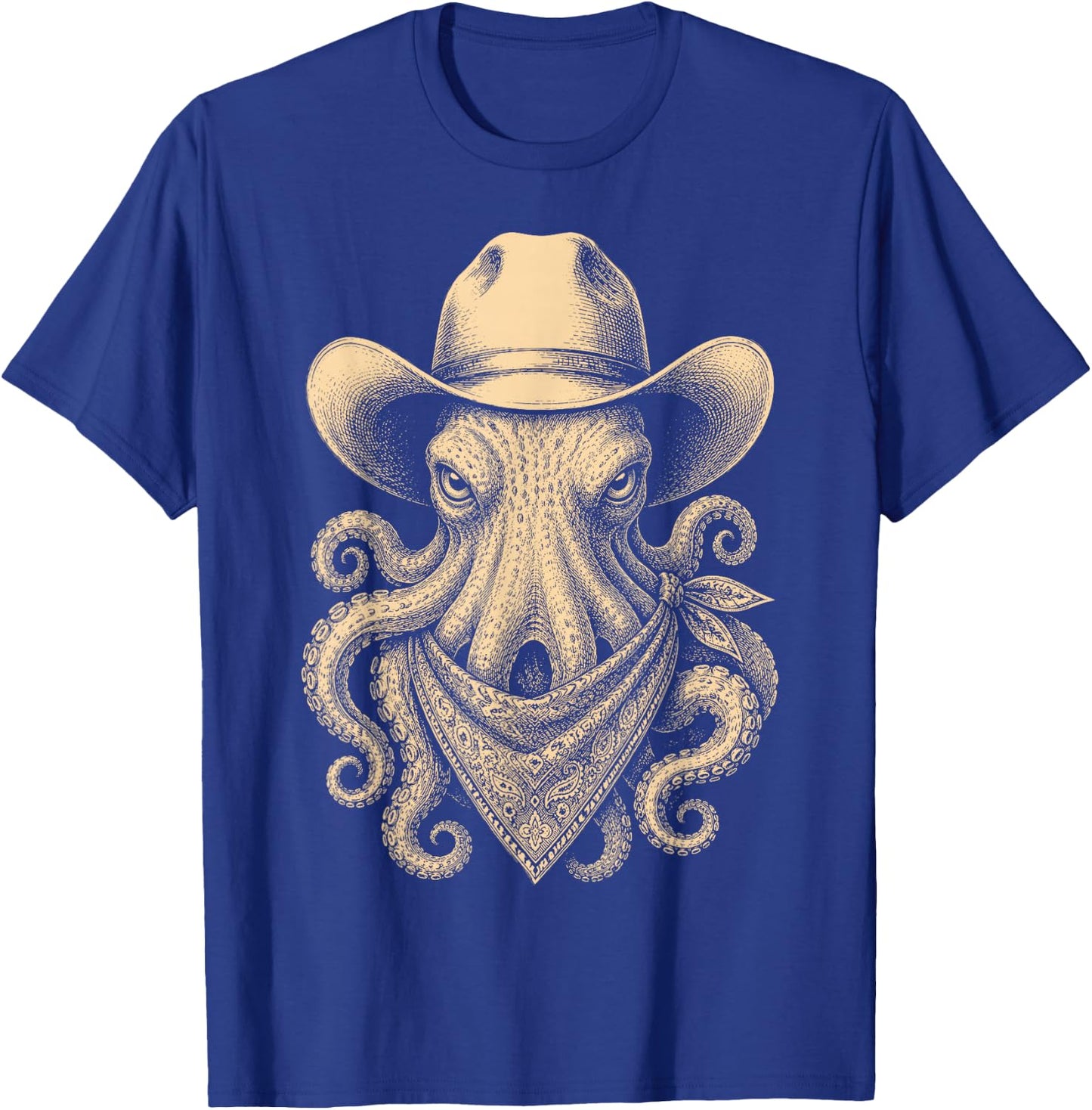 Vintage Octopus Cowboy Hat Bandana Retro Western T-Shirt - T-Shirt | Royal