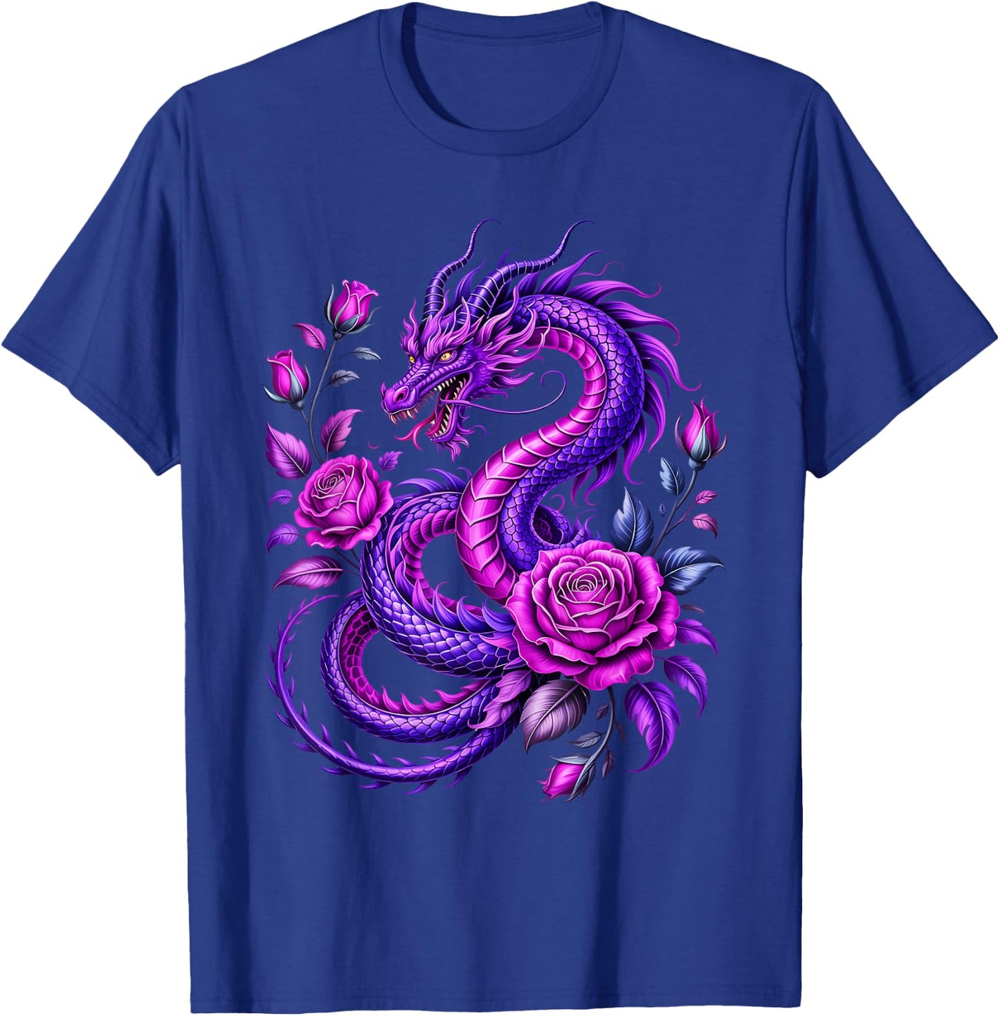 Purple Dragon and Rose Fantasy T-Shirt - T-Shirt | Royal