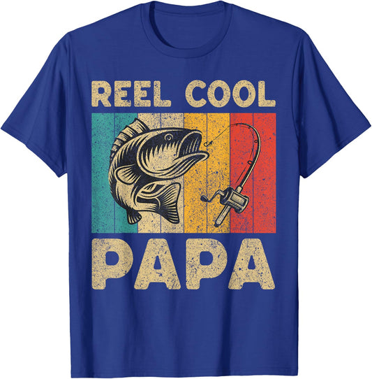 Father's Day Present Funny Fishing Reel Cool Papa T-Shirt - T-Shirt | Royal