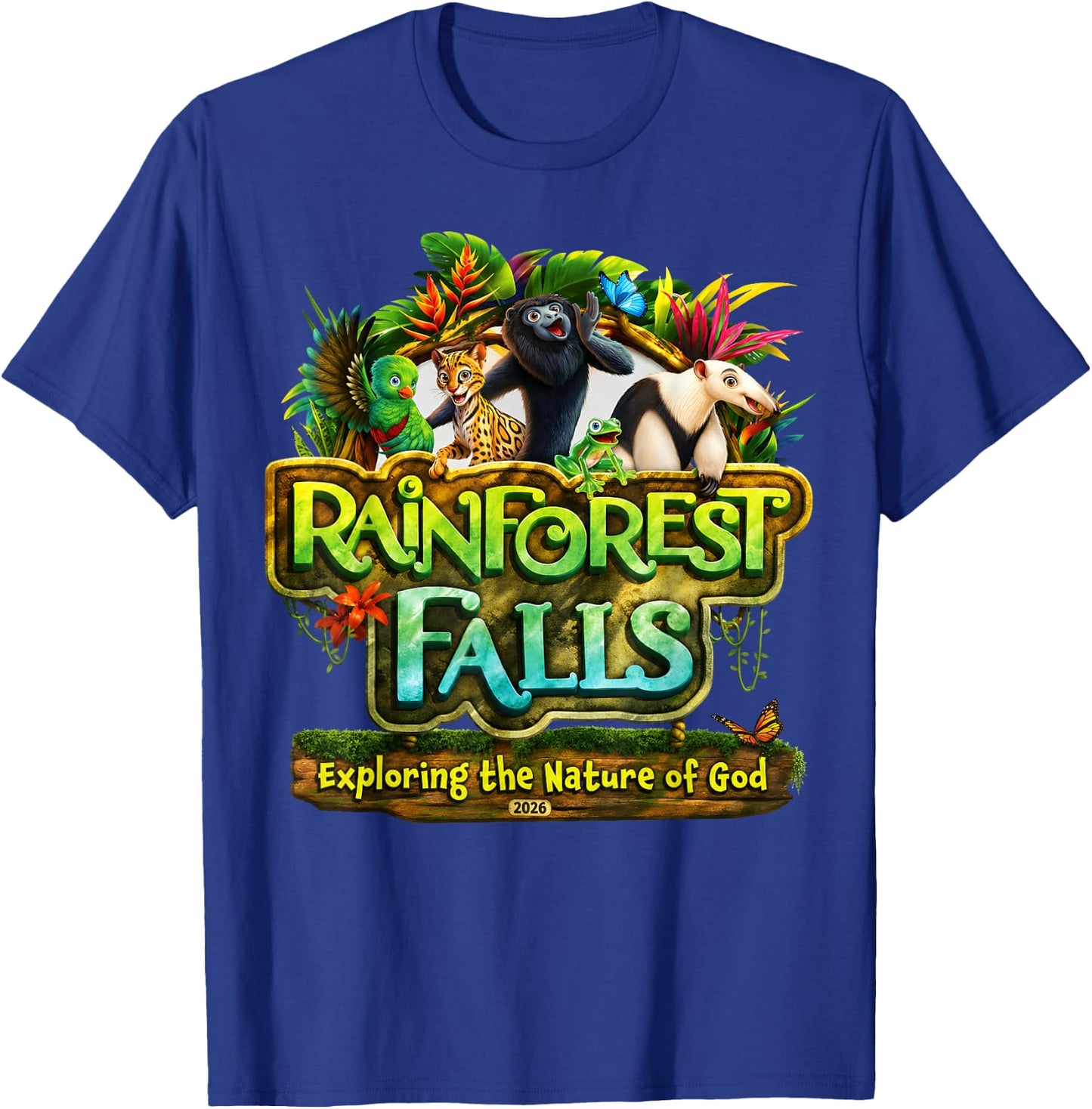 VBS 2026 Rainforest Falls Exploring The Nature of God Kids T-Shirt - T-Shirt | Royal