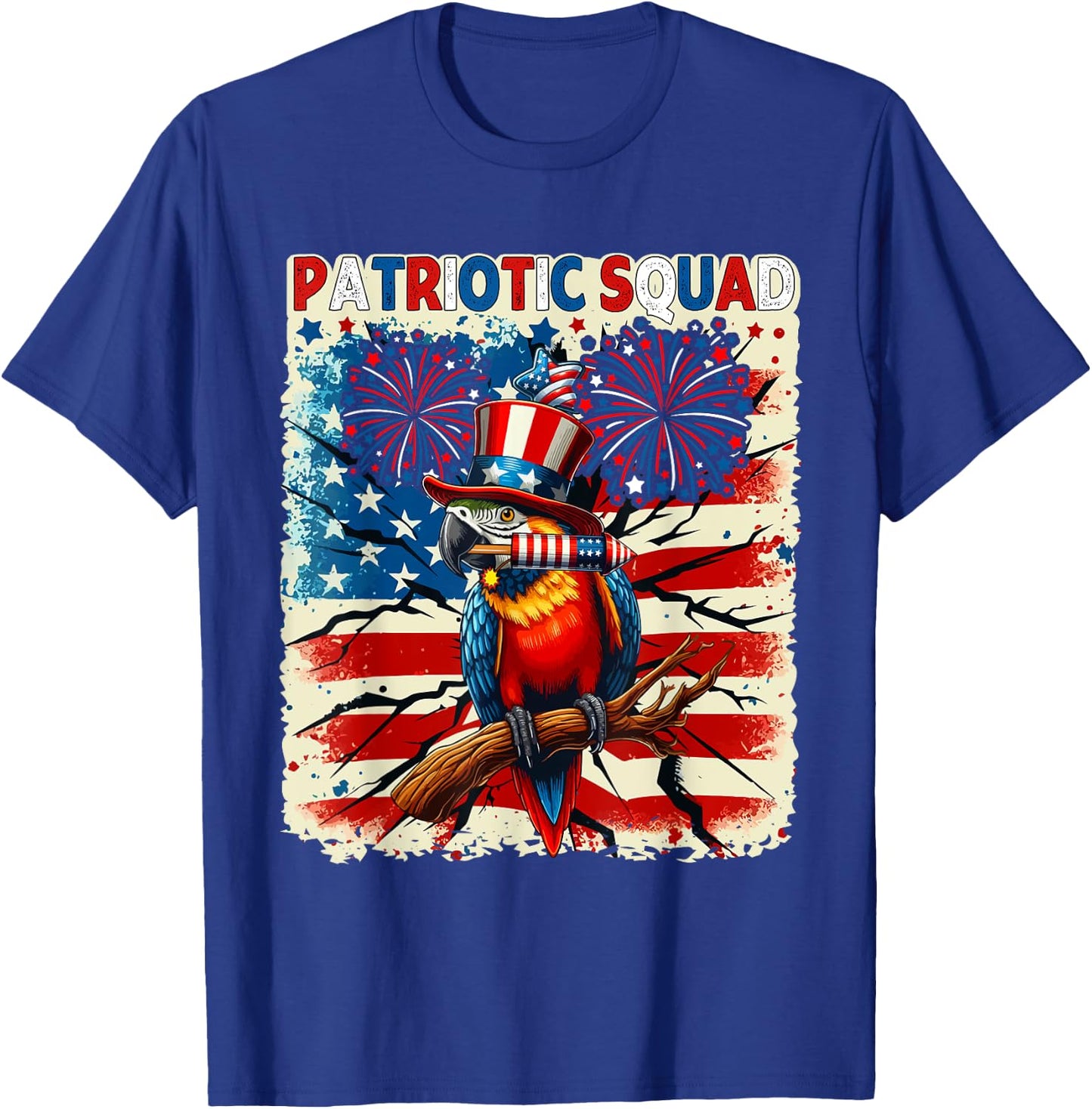 Patriotic Squad Parrot 4th Of July Fireworks US Flag Lover Kids Men T-Shirt - T-Shirt | Royal