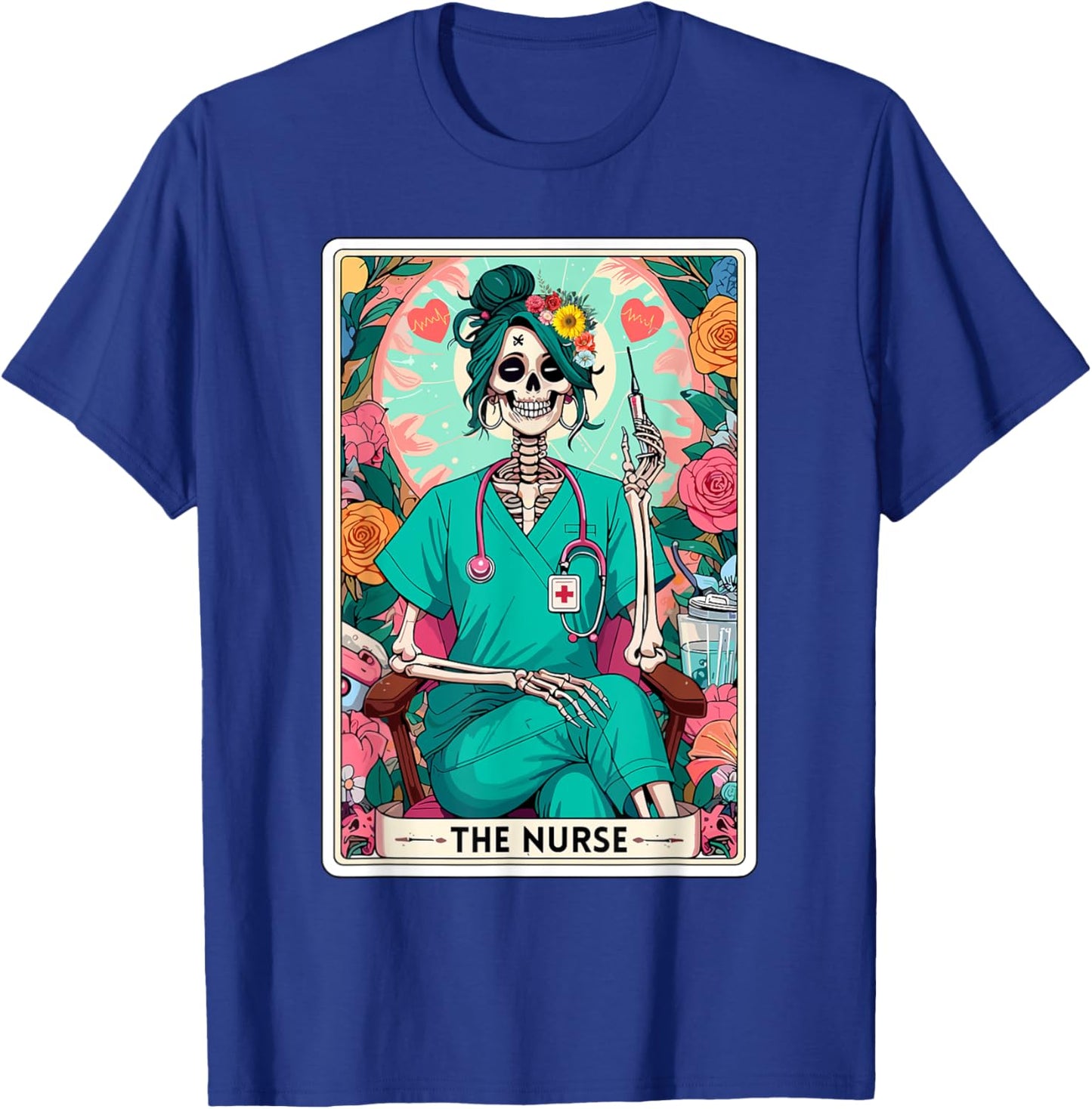 The Nurse Tarot Card Funny Skeleton Nurse Witchy Mom Nursing T-Shirt - T-Shirt | Royal