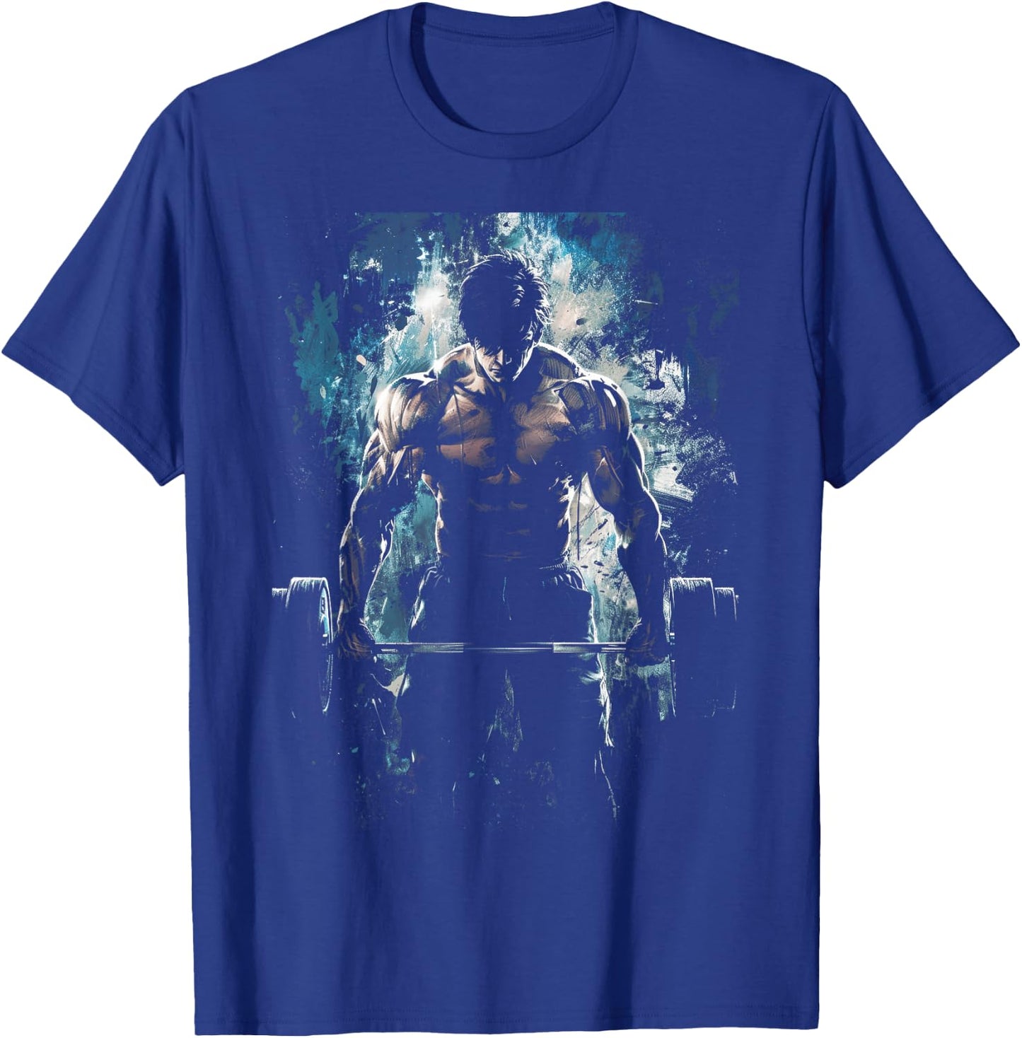 Weightlifting Muscle Gym Fitness Workout Strength Anime Men Character Deadlift Intense Bodybuilding T-Shirt - T-Shirt | Royal