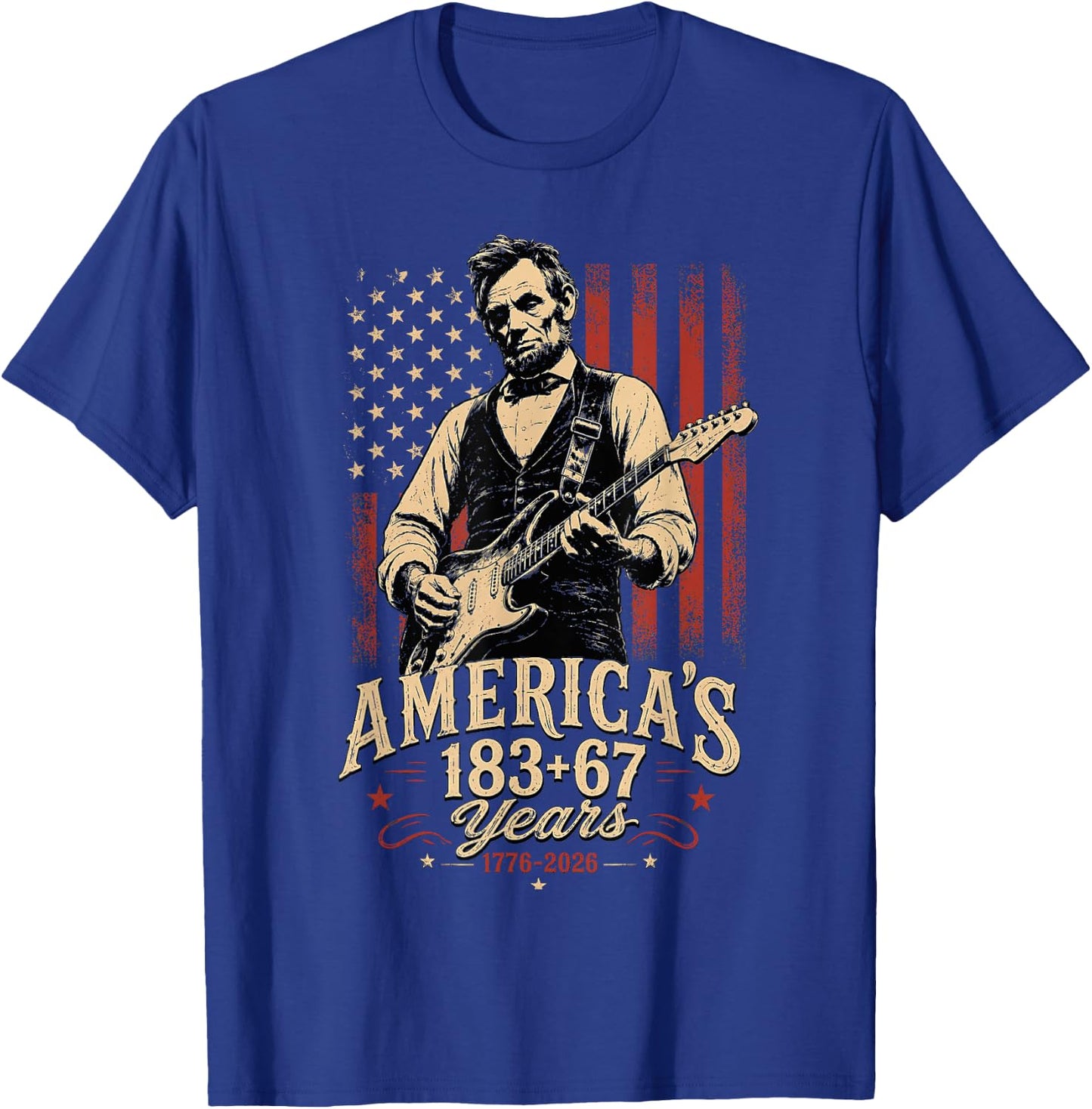 Fourth of July Abraham Lincoln Playing Guitar T-Shirt - T-Shirt | Royal