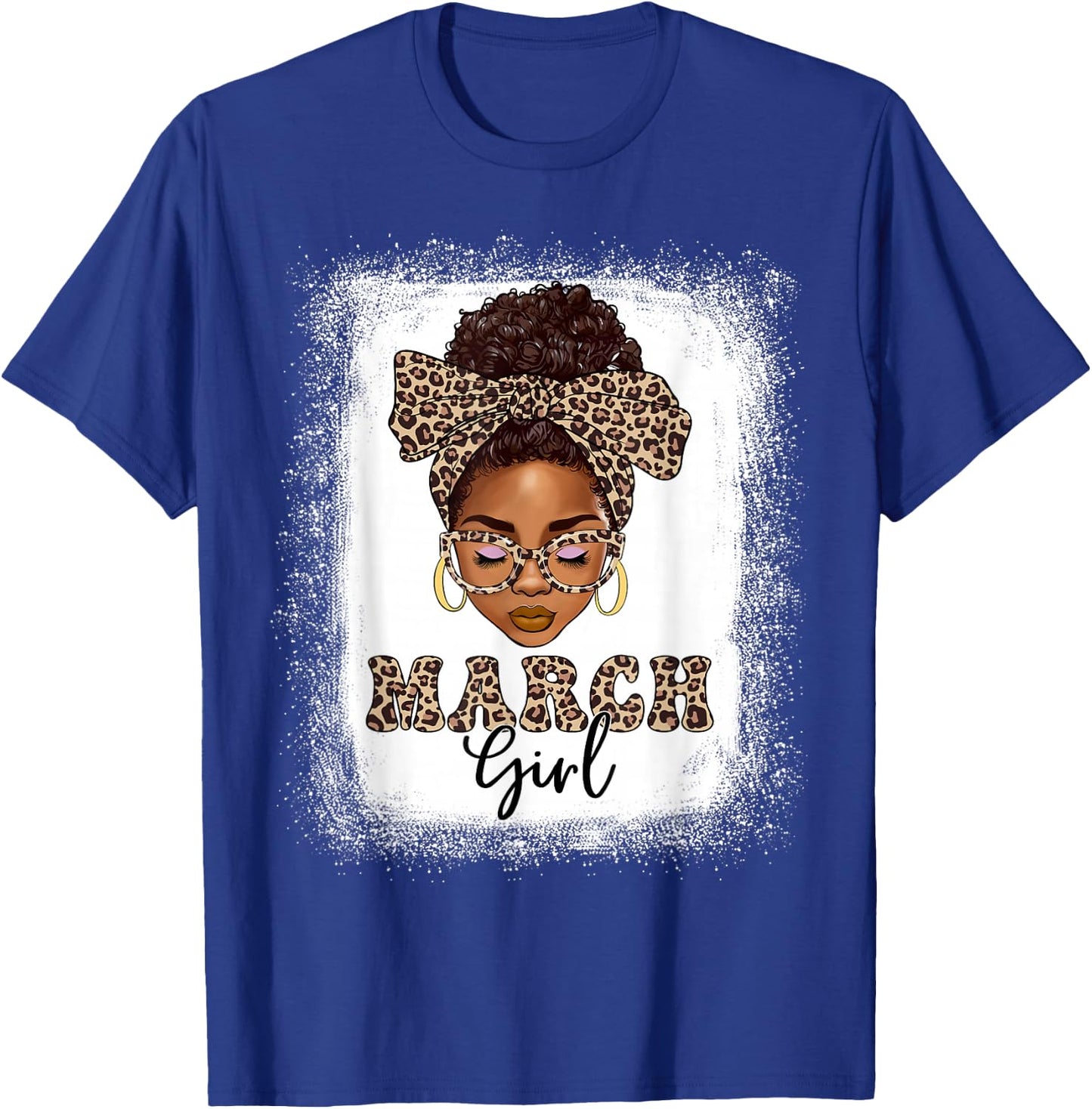 March Girls Afro Messy Bun Bleached Black Women Birthday T-Shirt - T-Shirt | Royal
