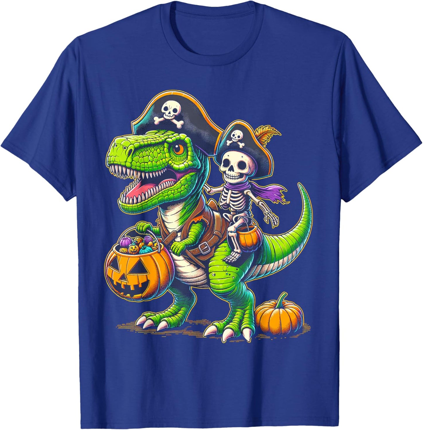 Halloween Funny T Rex Dinosaur Pirate Boys Trick Treat T-Shirt - T-Shirt | Royal