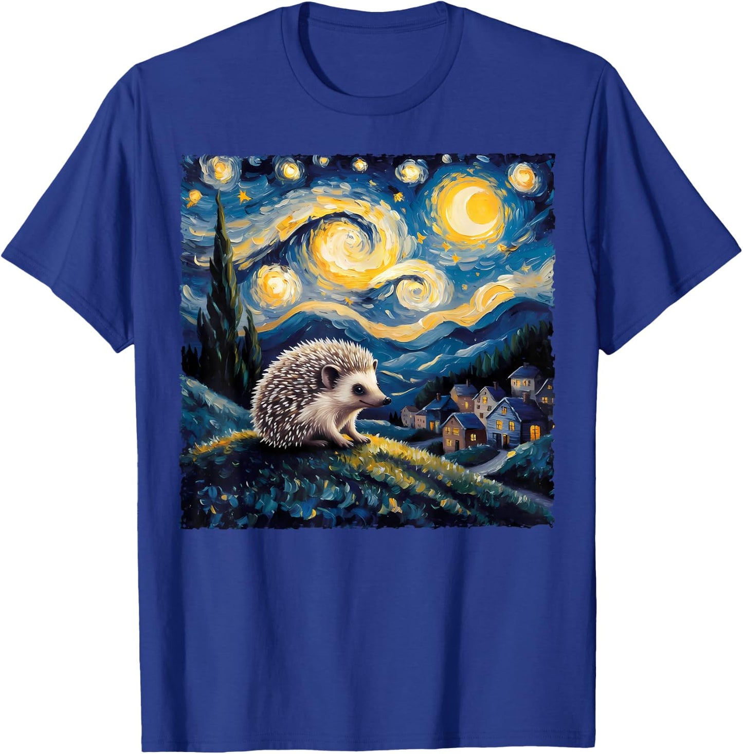 Van Gogh Style Funny Hedgehog Lover Starry Night Painting T-Shirt - T-Shirt | Royal