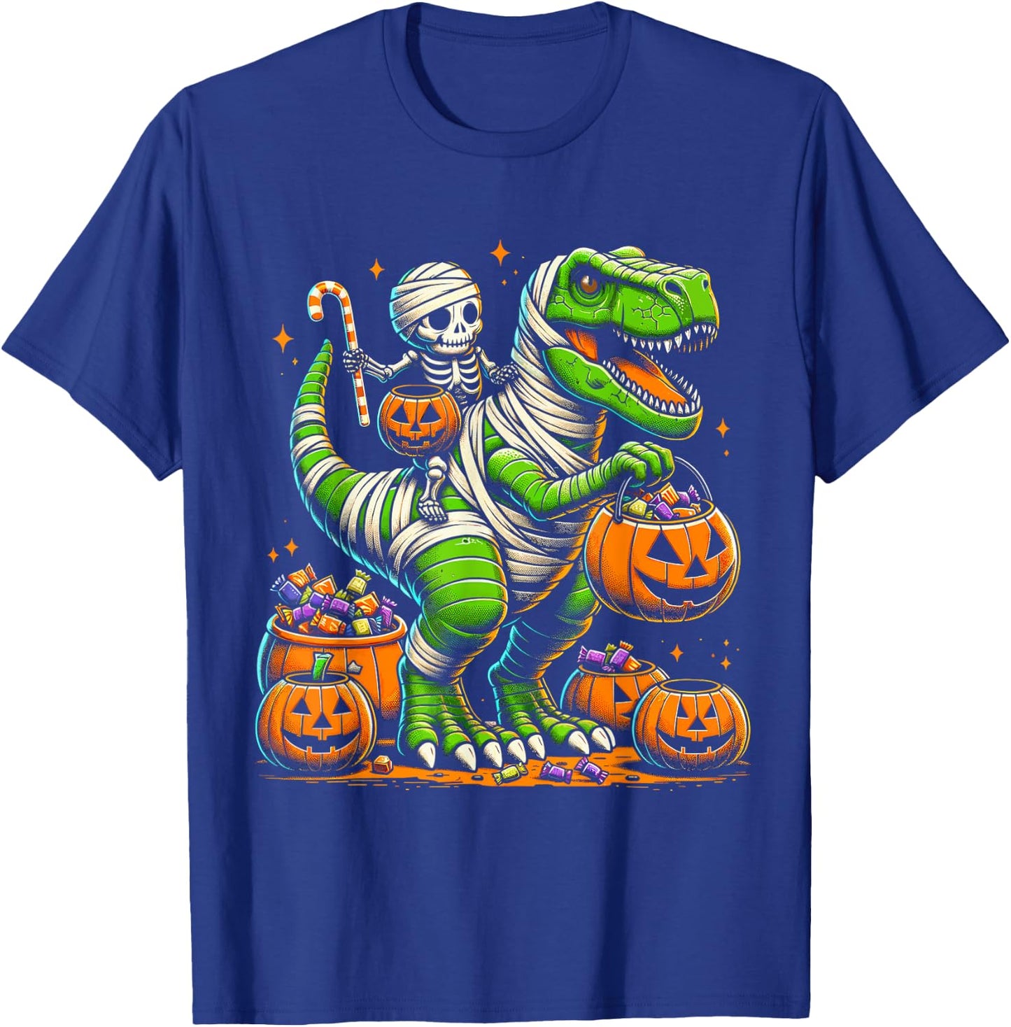 Halloween Funny T Rex Dinosaur Mummy Boys Trick Treat T-Shirt - T-Shirt | Royal