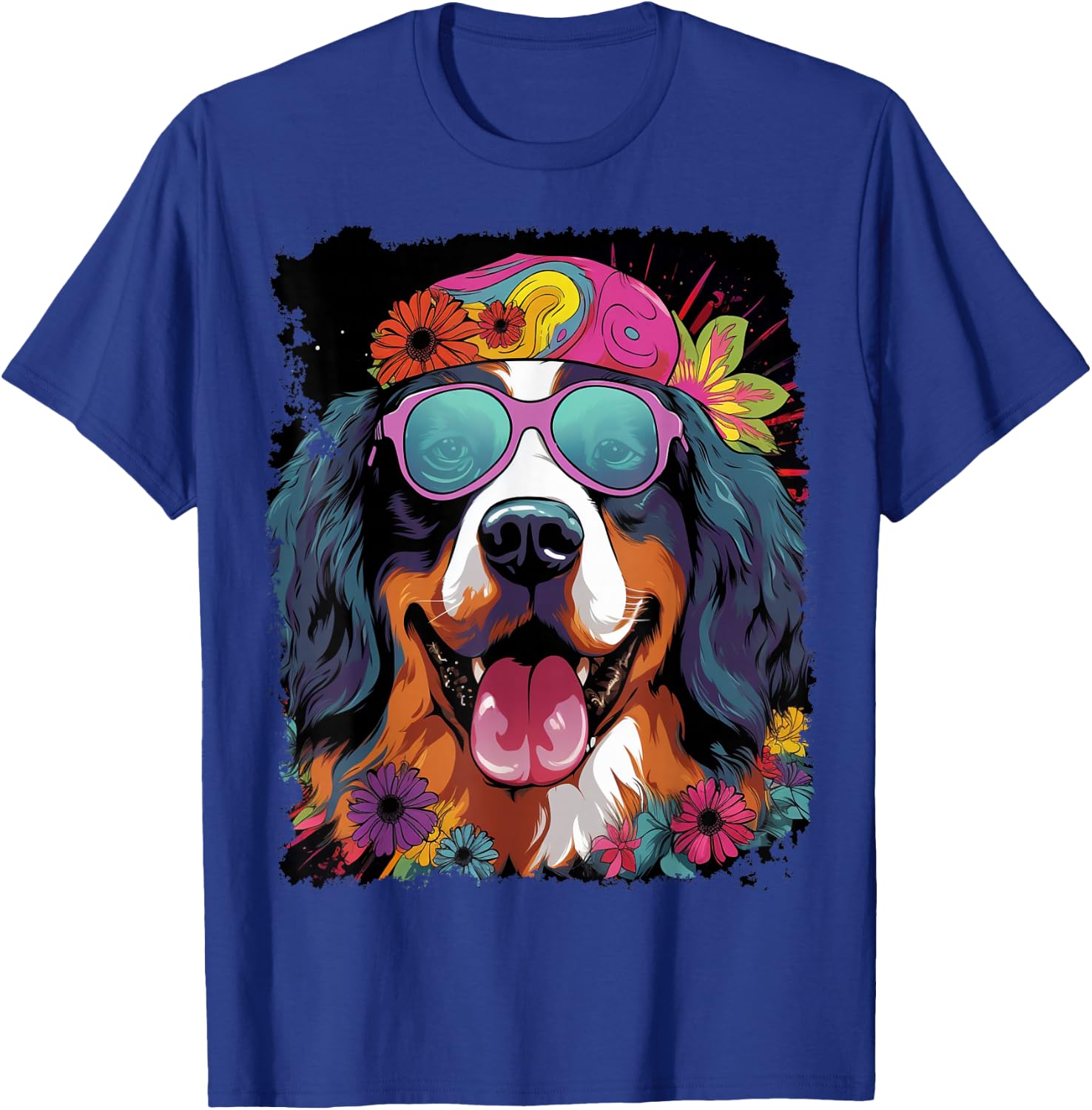 Pop Art Bernese Mountain Dog Flower Love Peace T-Shirt - T-Shirt | Royal