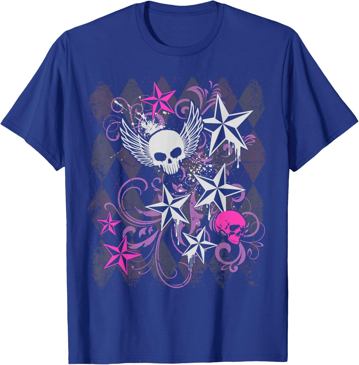 Y2k Grunge with Skull Wings Star Hot Pink 2000s Emo Teen T-Shirt - T-Shirt | Royal