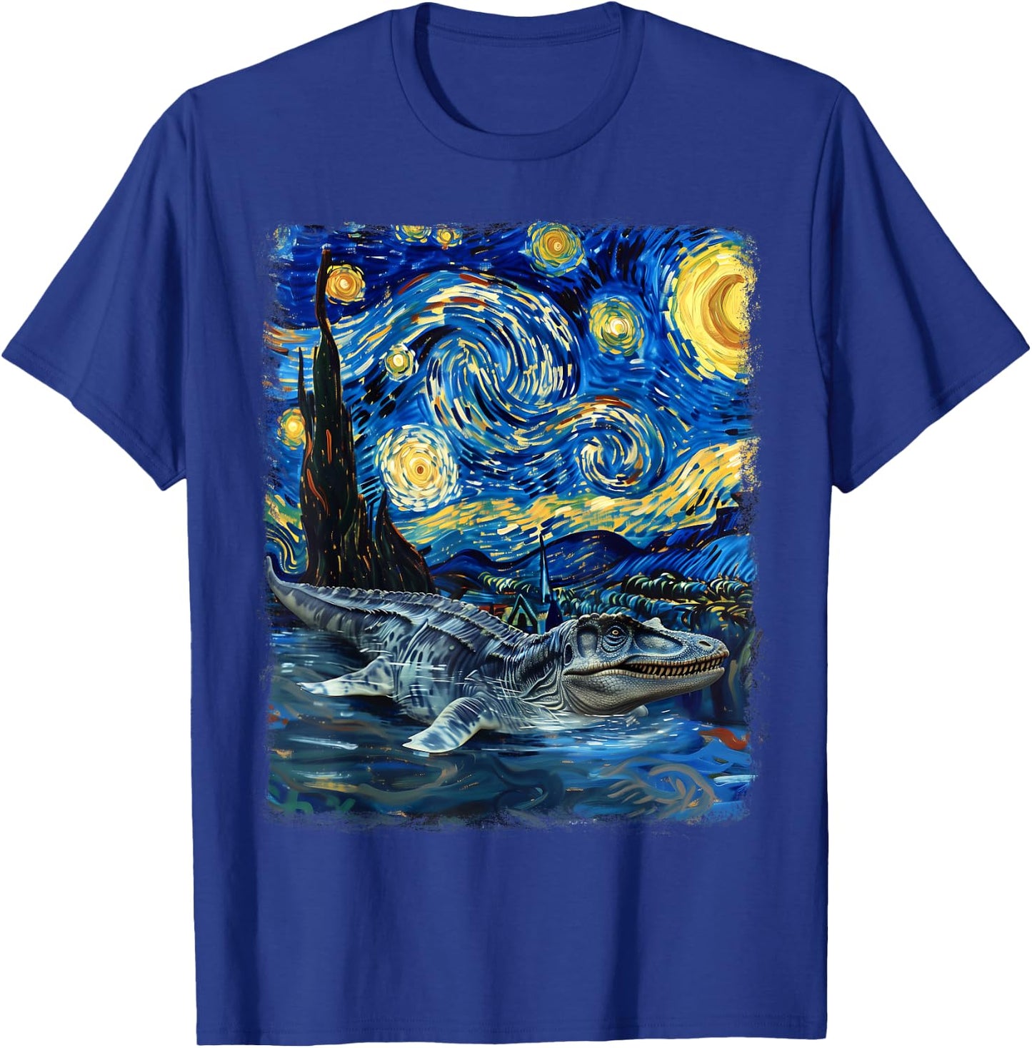 Mosasaurus Dinosaur Starry Night Painting T-Shirt - T-Shirt | Royal