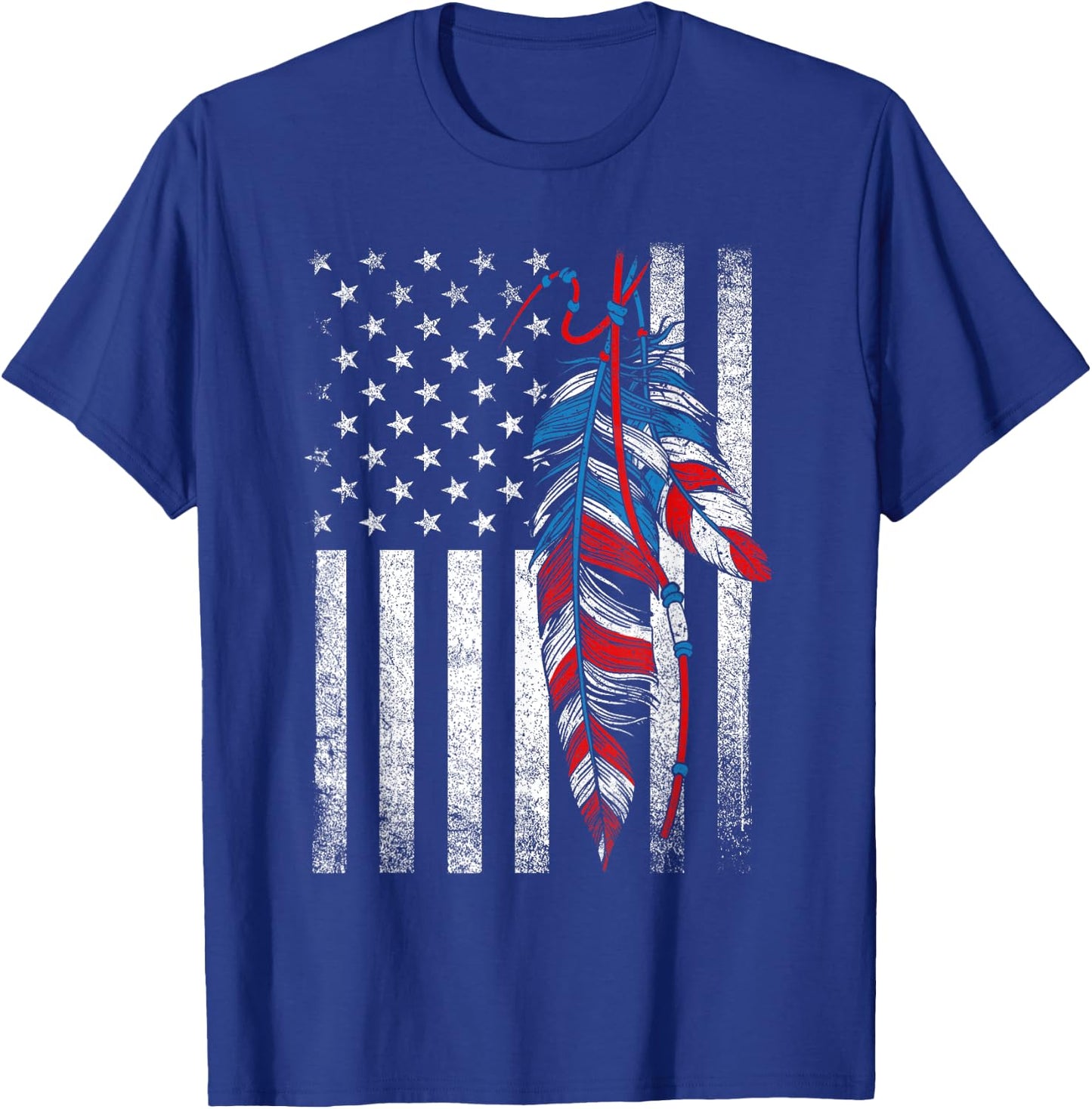 American Flag - Native Feather Pride Month Indigenous T-Shirt - T-Shirt | Royal