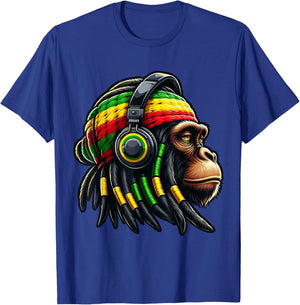 Jamaica Roots Reggae Chimpanzee Headphones Rastafari Monkey , black T-Shirt - T-Shirt | Royal