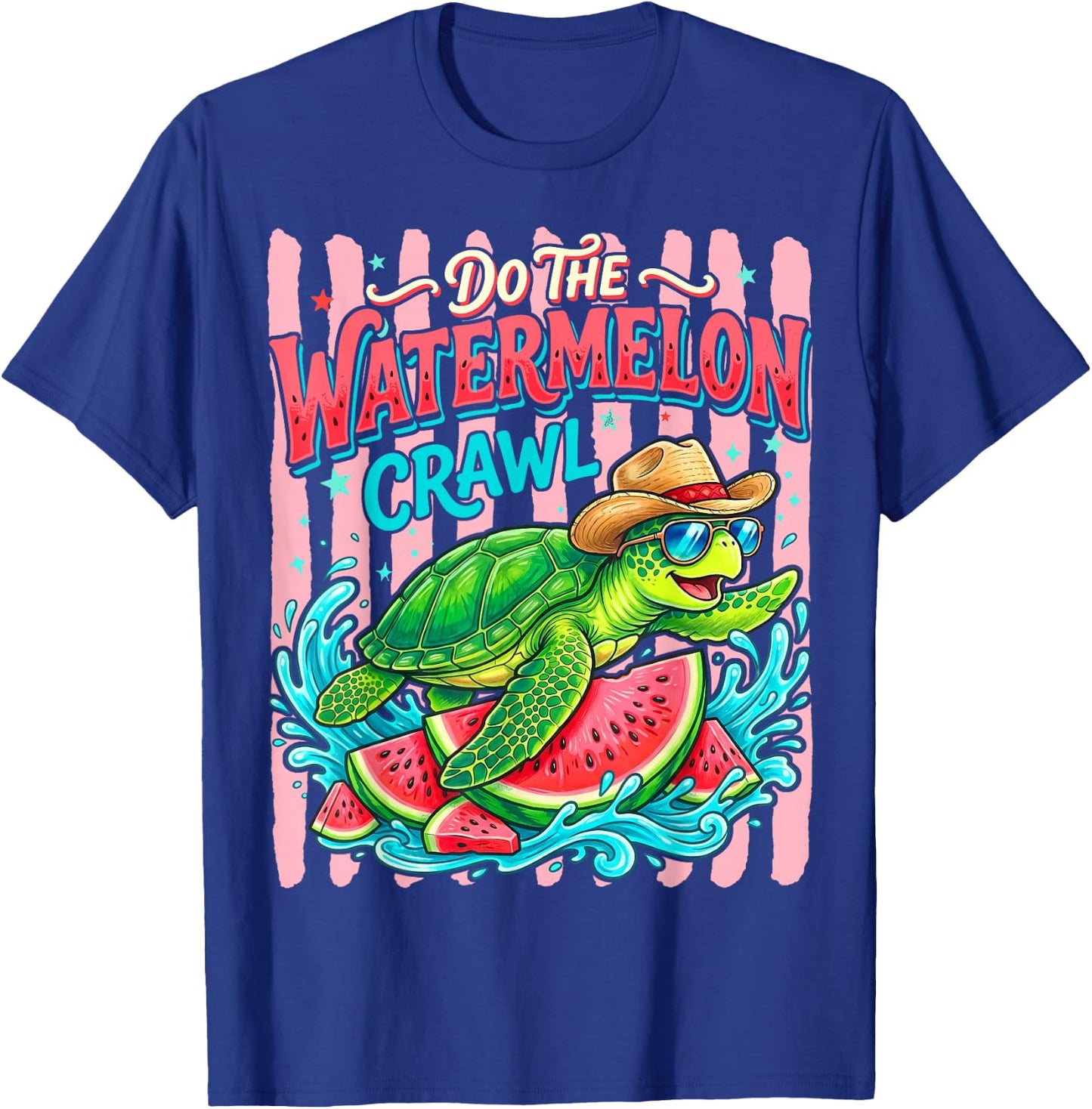 Do The Watermelon Crawl Turtle Girly Striped Summer Funny T-Shirt - T-Shirt | Royal