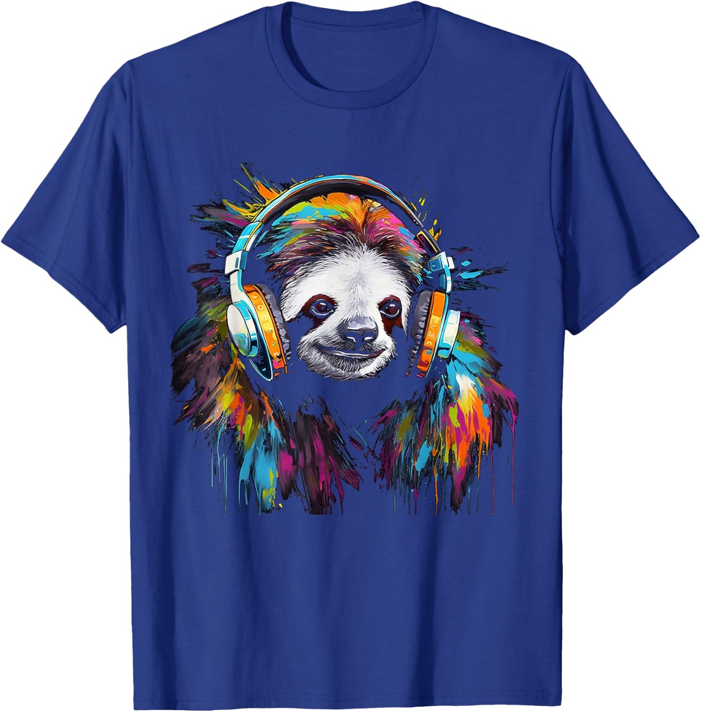 Sloth Artwork Music Animal Headphones Colourful Sloth T-Shirt - T-Shirt | Royal