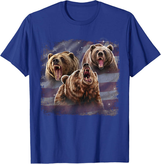 Patriotic USA Grizzly Bear American Flag 4th Of July T-Shirt - T-Shirt | Royal
