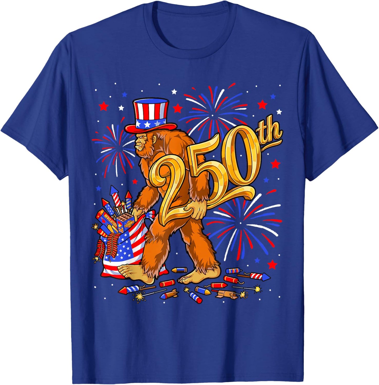 usa250 Bigfoot celebriting 250th Anniversary 4th of July T-Shirt - T-Shirt | Royal