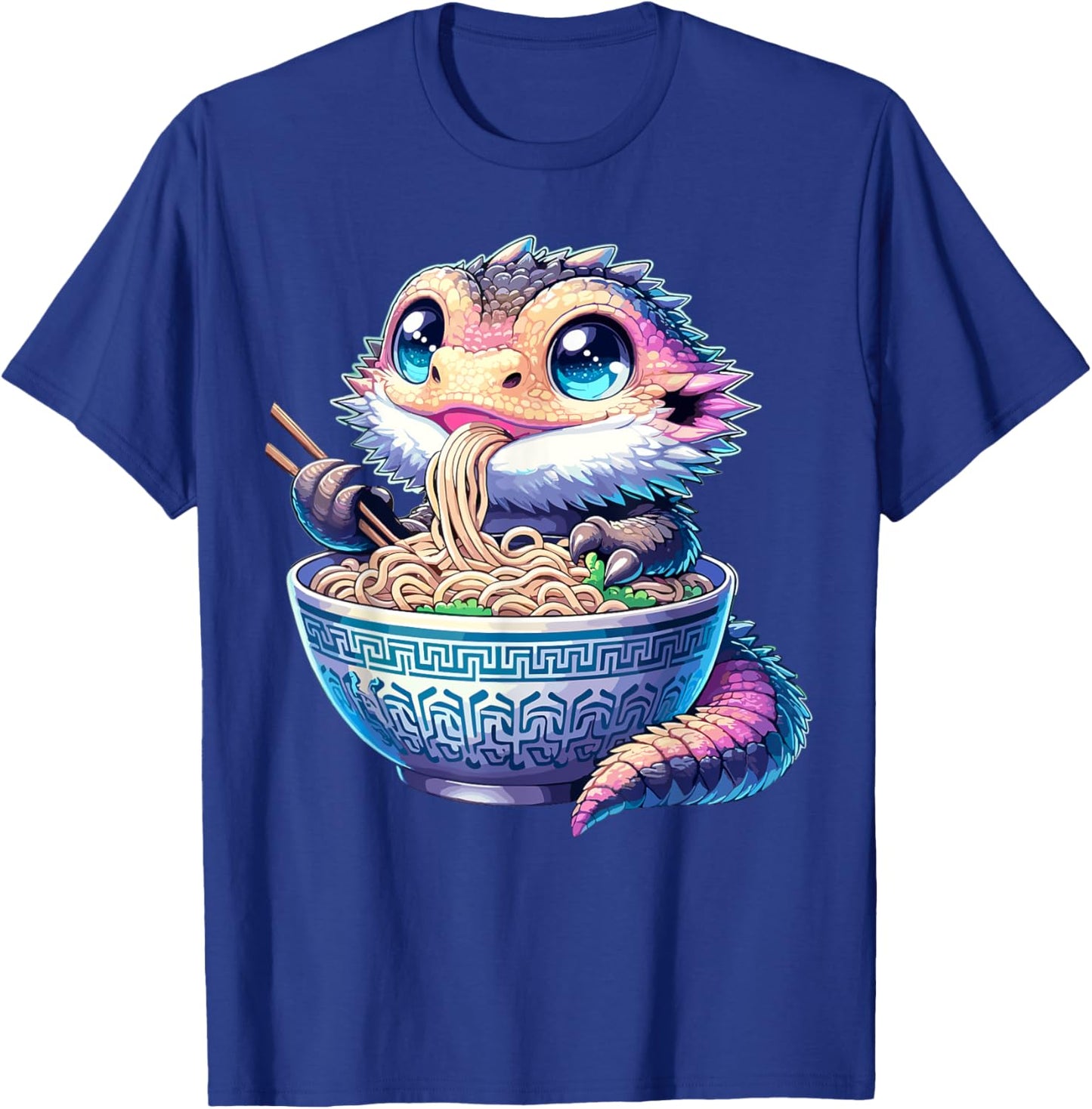 Kawaii Bearded Dragon Eating Ramen Noodles Bearded Dragon T-Shirt - T-Shirt | Royal