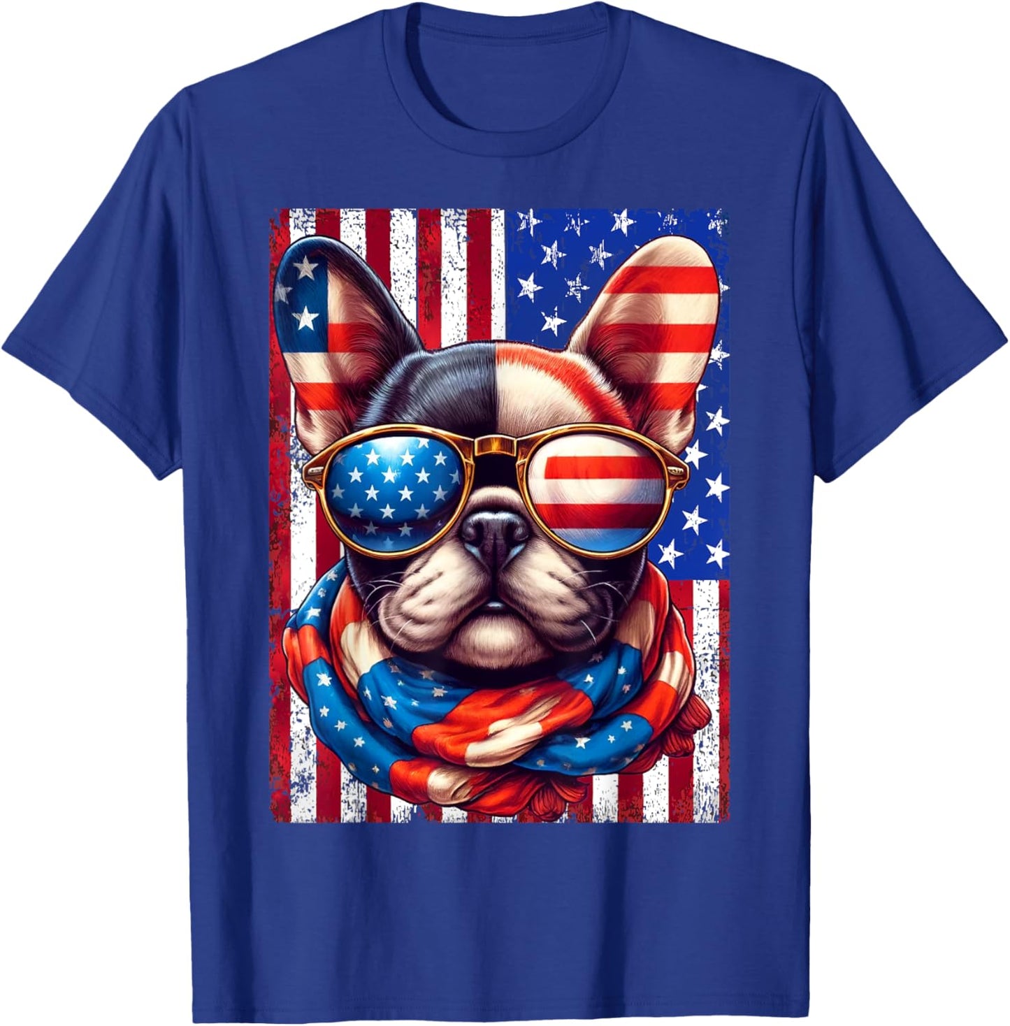 French Bulldog USA Flag Sunglasses 4th of July Patriotic Dog T-Shirt - T-Shirt | Royal